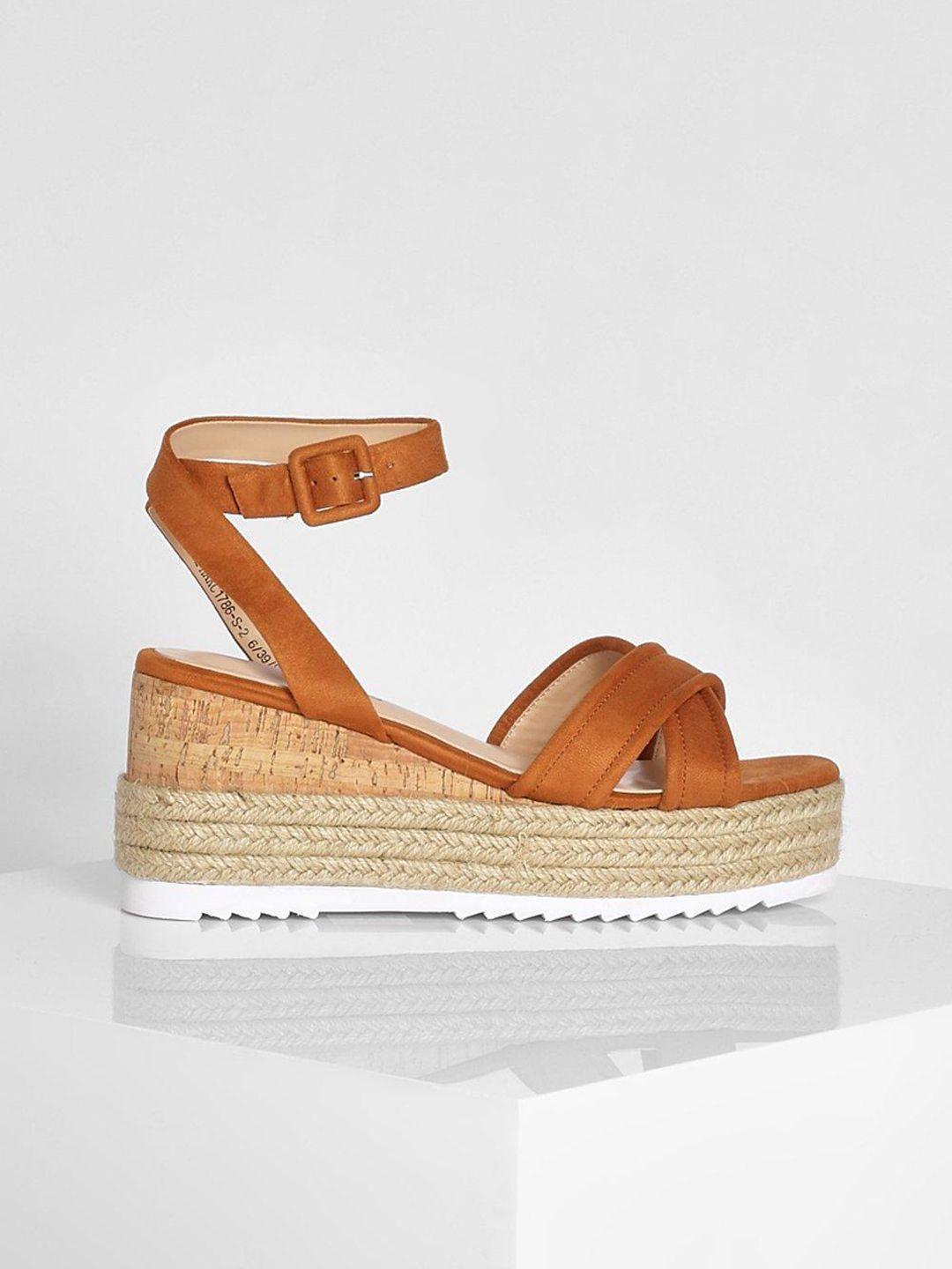 boohoo rust & beige suede wedge sandals