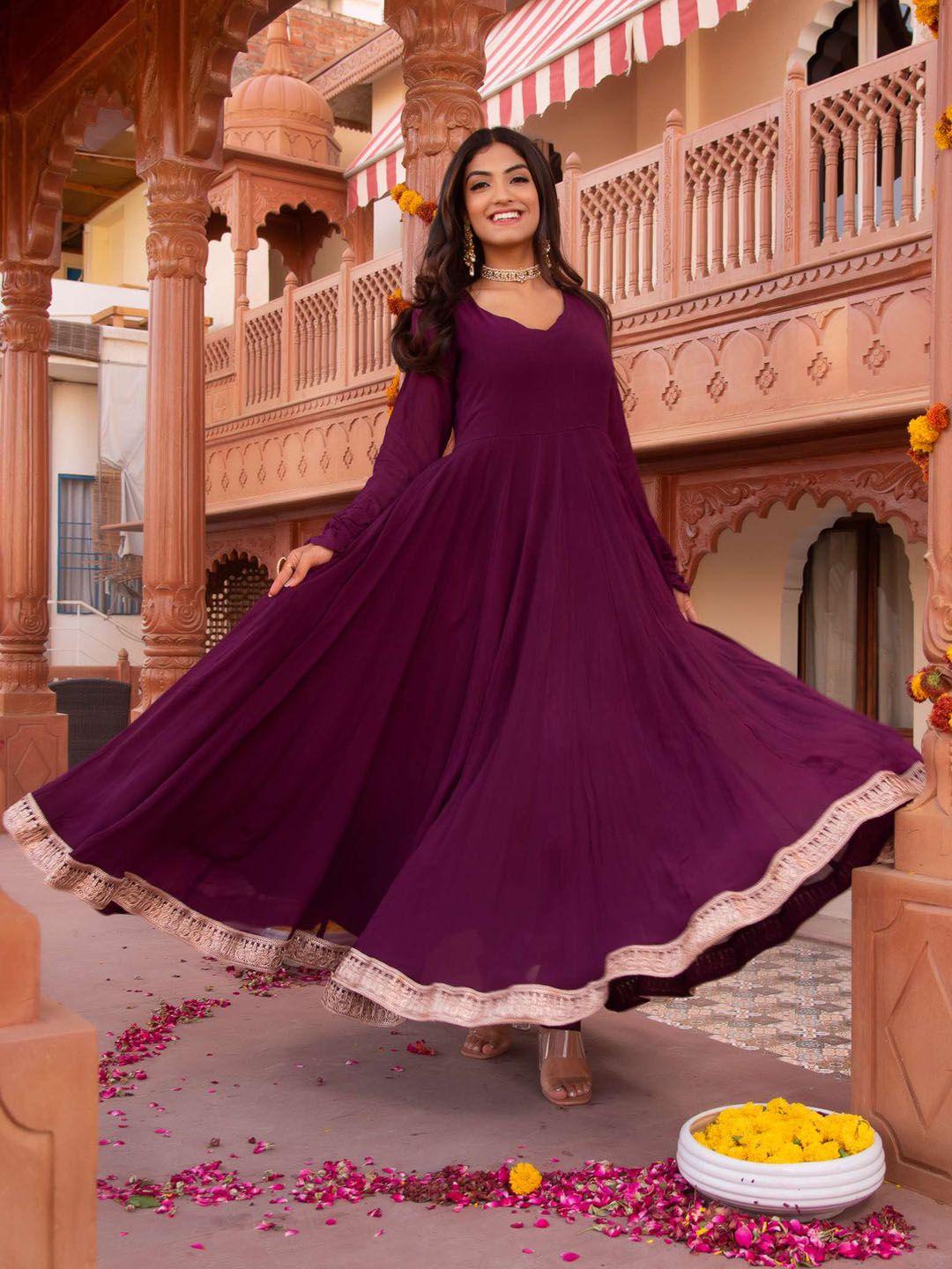 calmna women georgette empire anarkali kurta with trousers & with dupatta