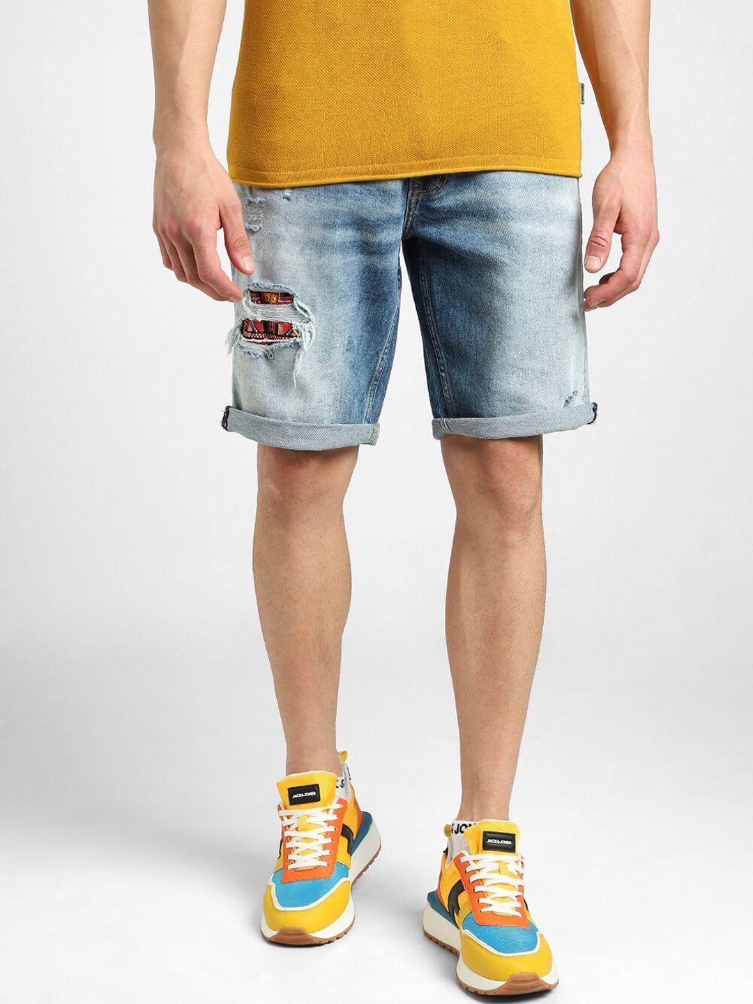 jack & jones men washed mid-rise cotton shorts