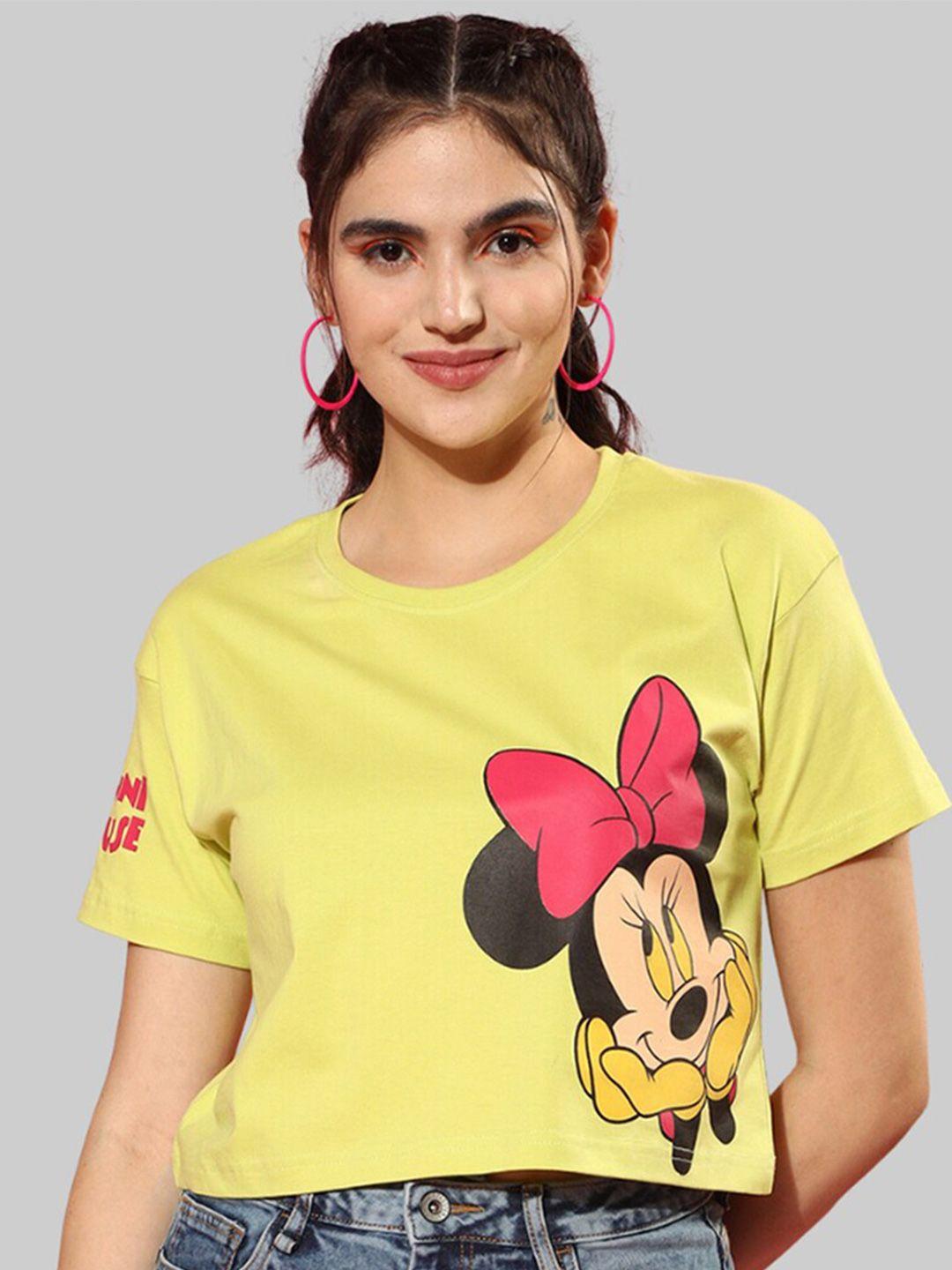 juneberry minnie mouse printed drop shoulder sleeves cotton crop t-shirt