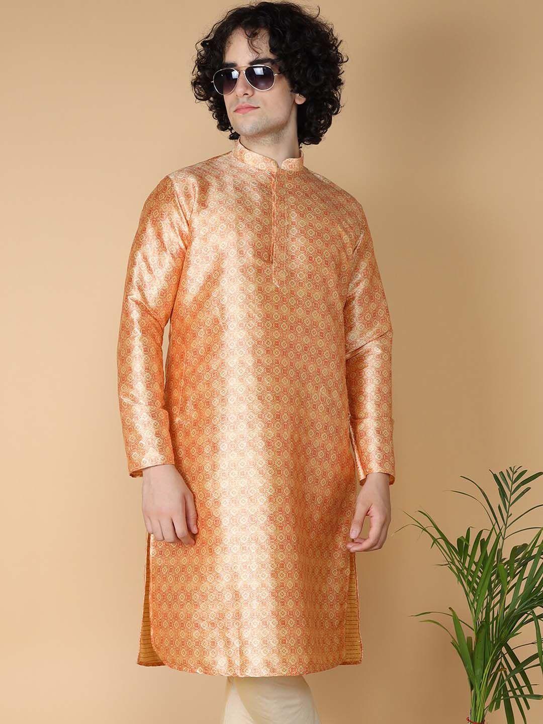 namaskar men ethnic motifs band collar long sleeves kurta