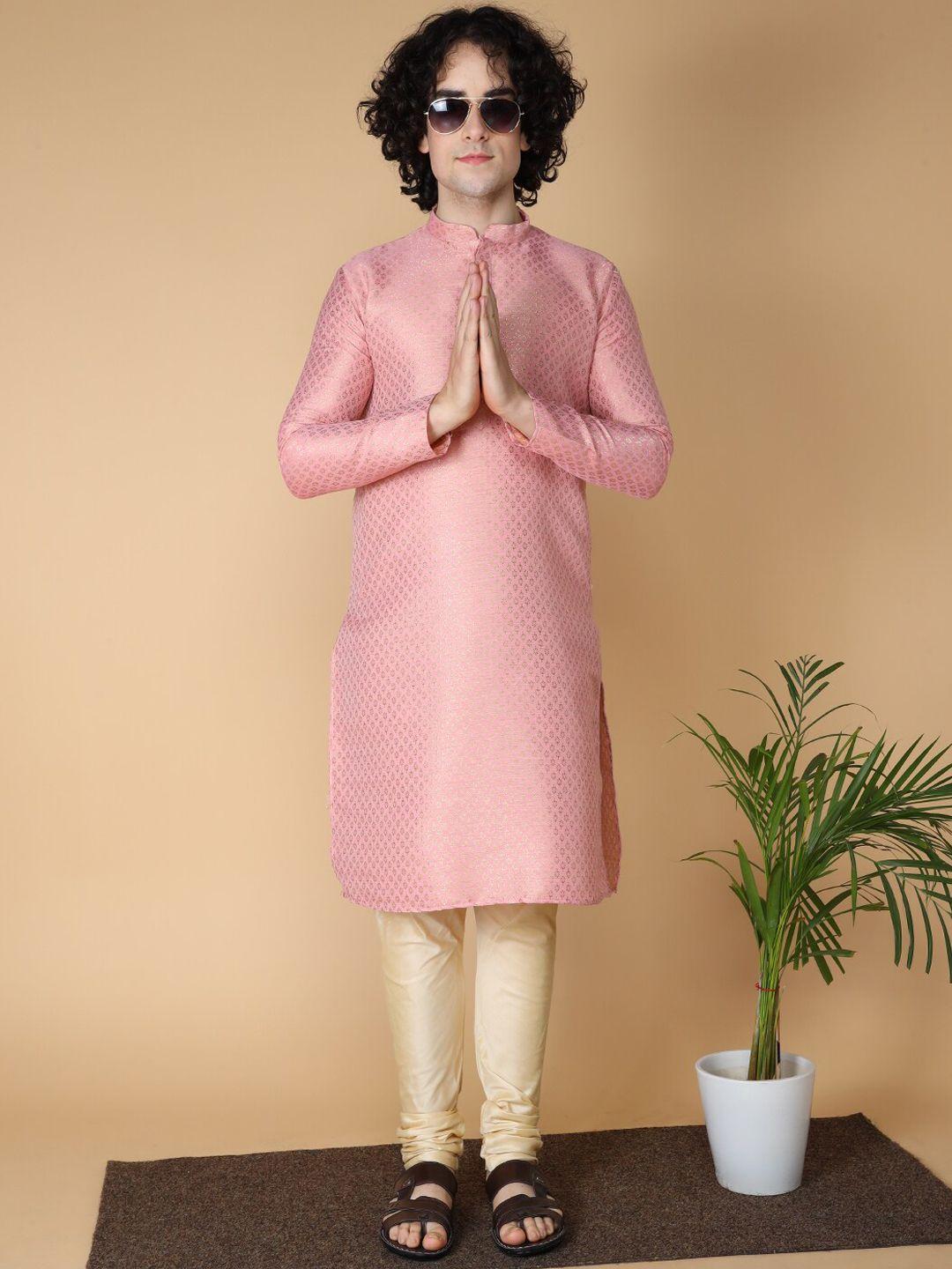 namaskar ethnic motifs woven design mandarin collar silk kurta