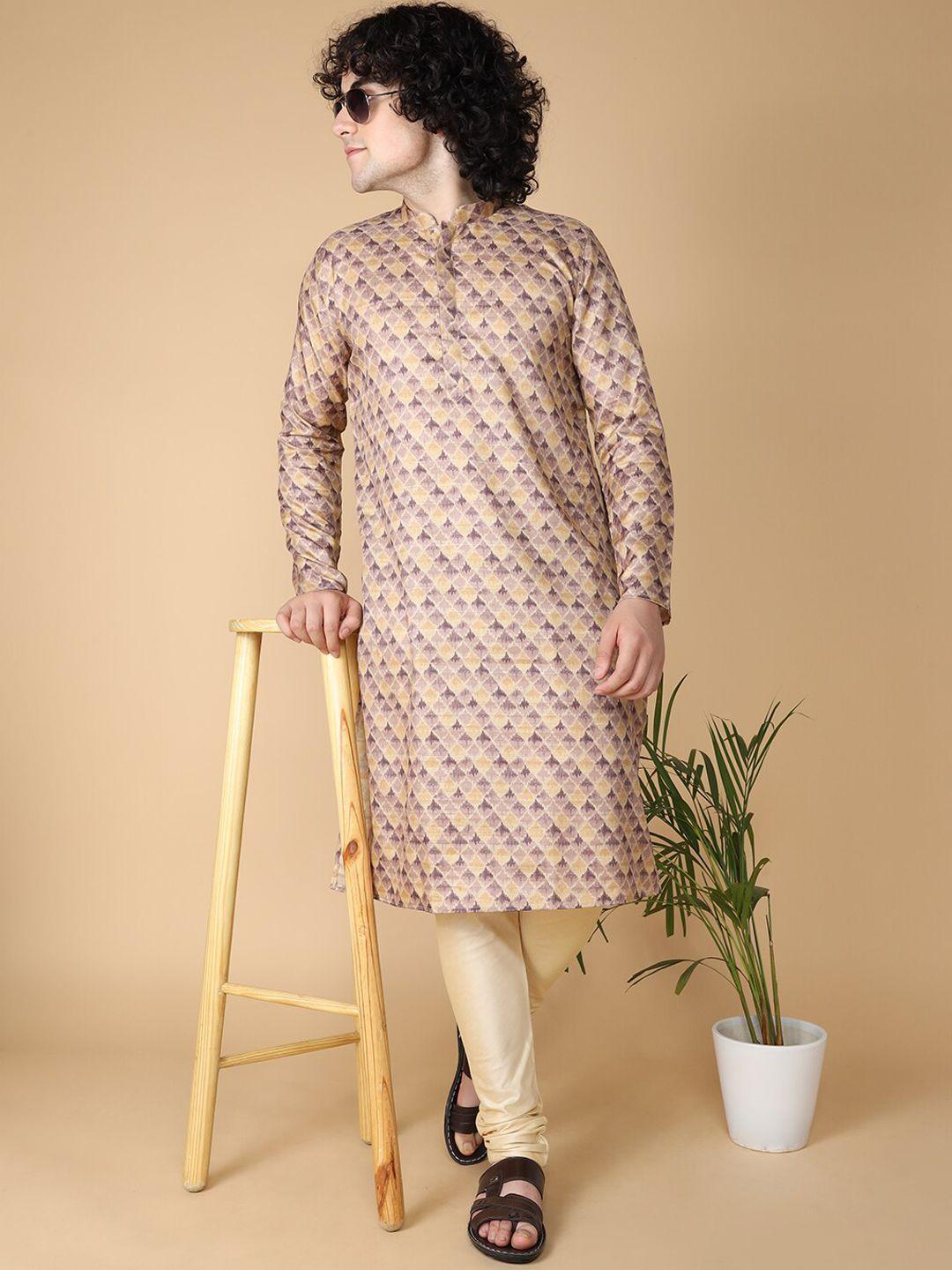 namaskar geometric printed pure silk kurta