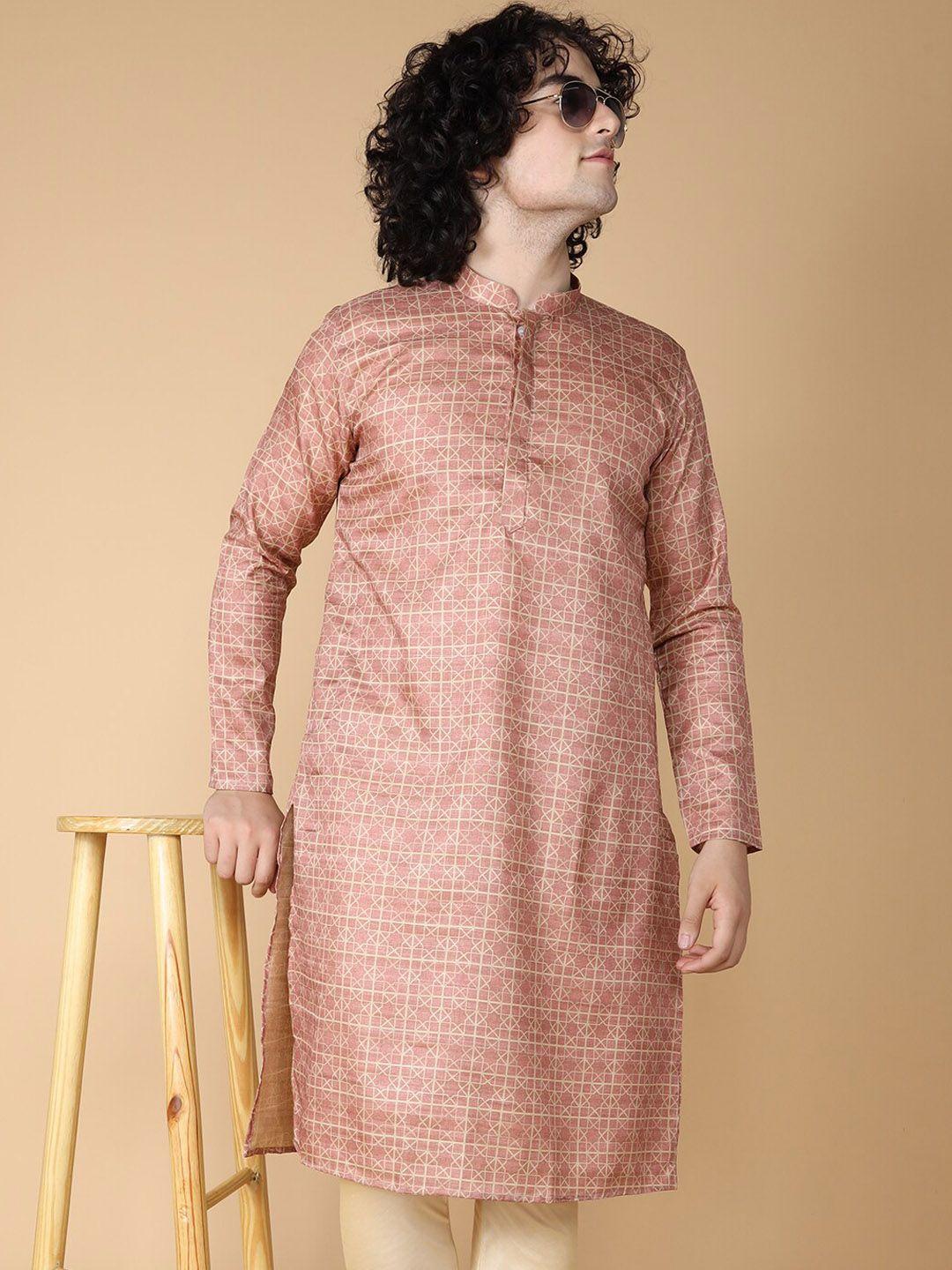 namaskar geometric printed mandarin collar silk kurta