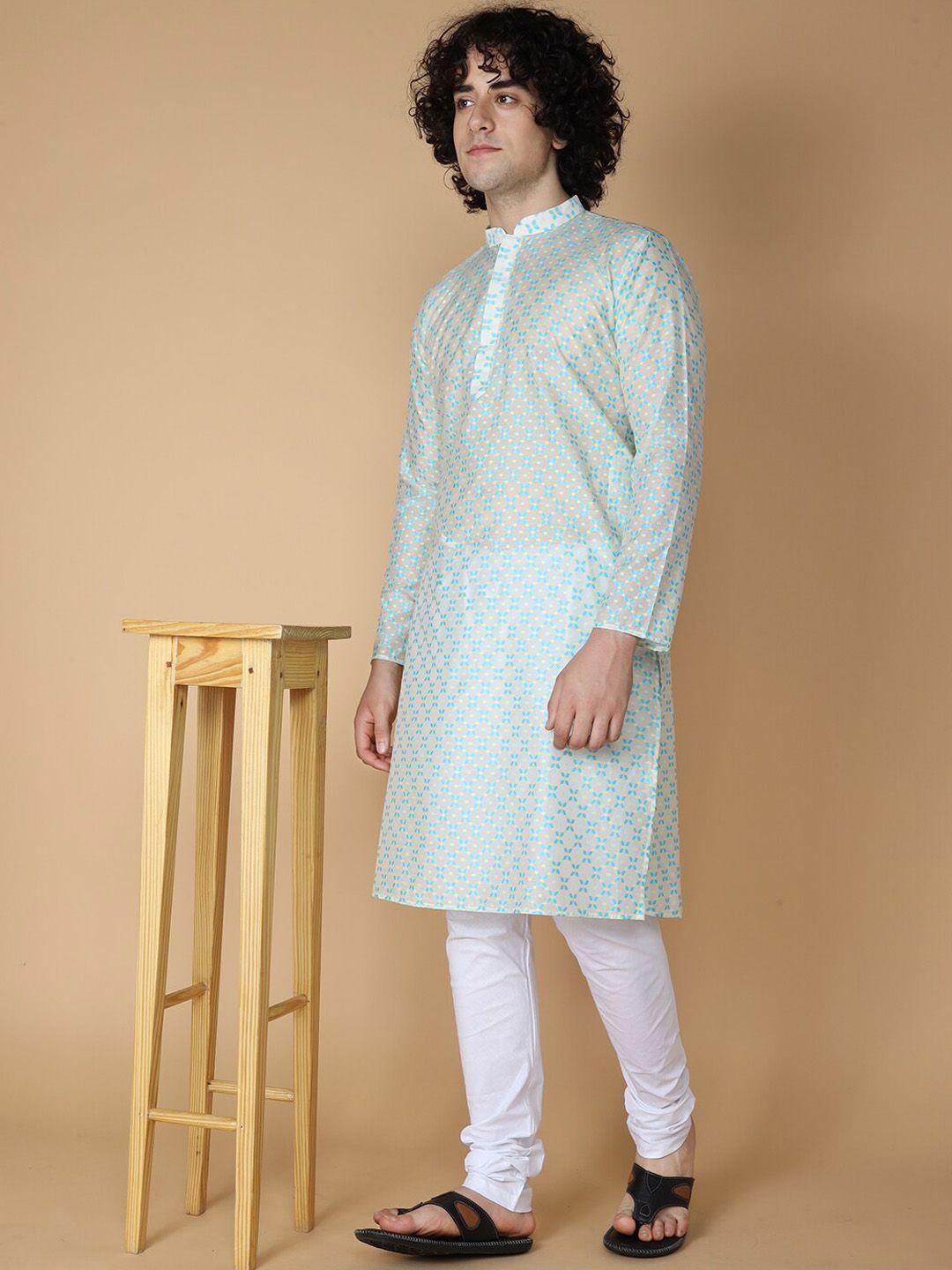 namaskar floral printed mandarin collar pure cotton kurta