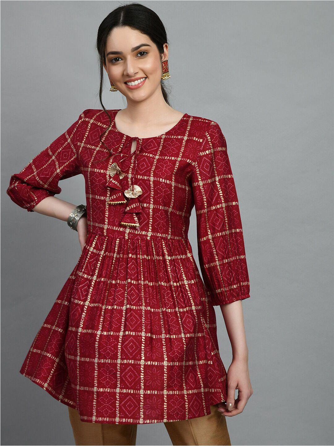 meesan bandhani printed a-line kurti