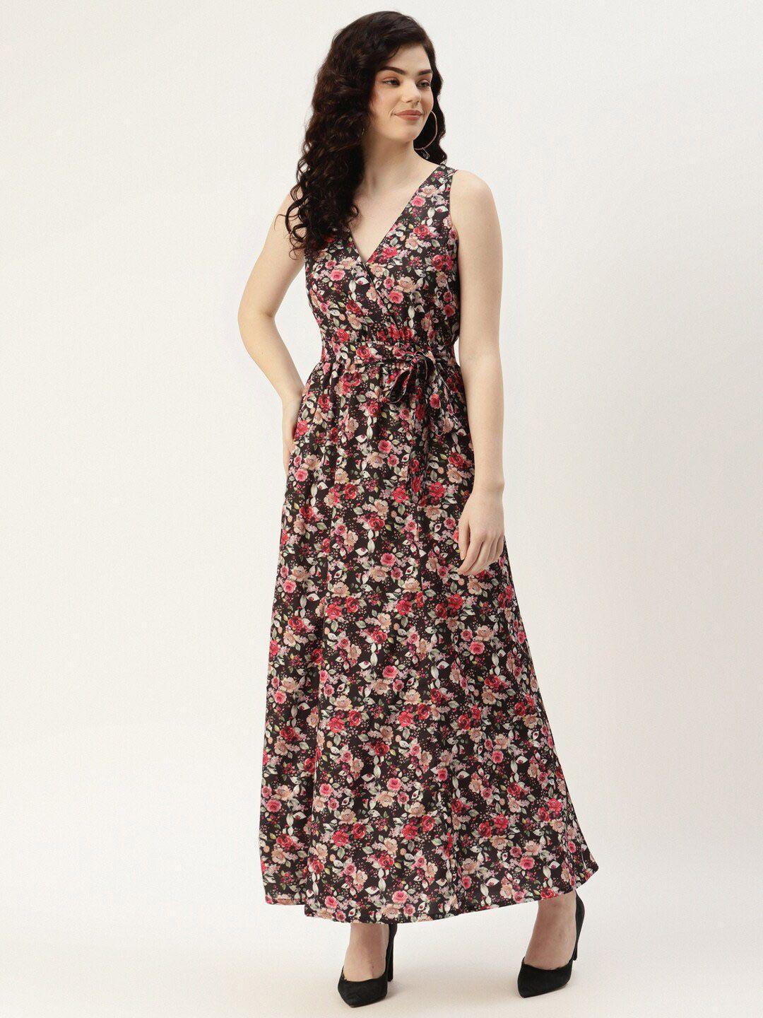 sleek italia floral print crepe maxi dress with belt