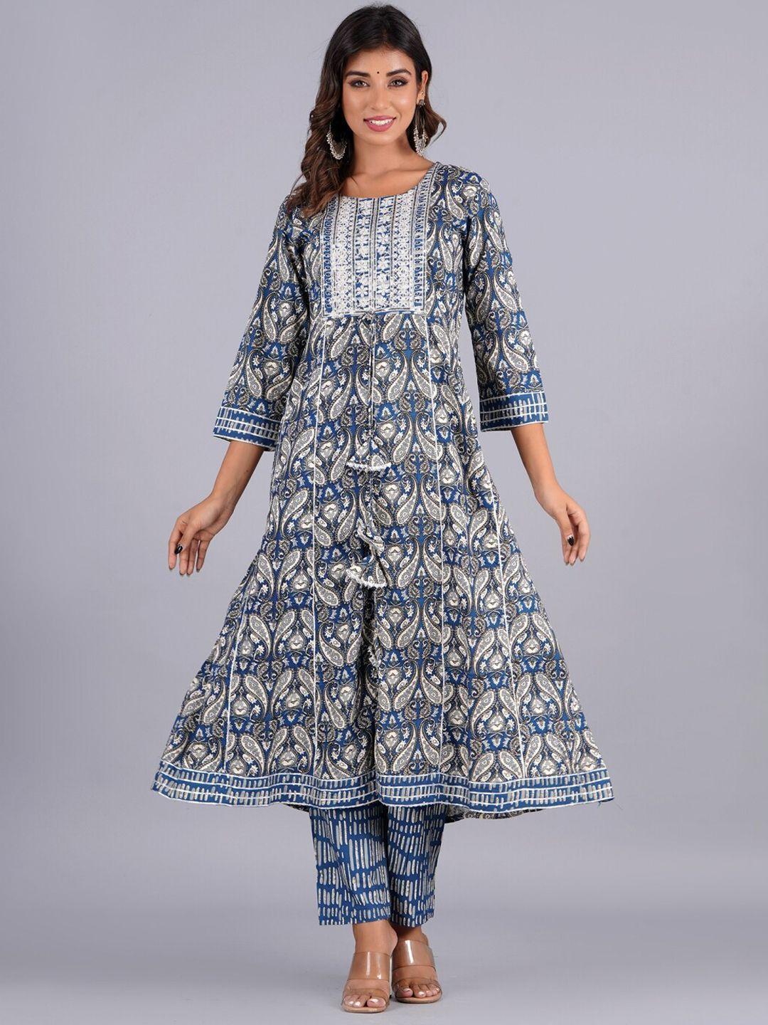 unisets ethnic motifs printed anarkali kurta & trousers with dupatta