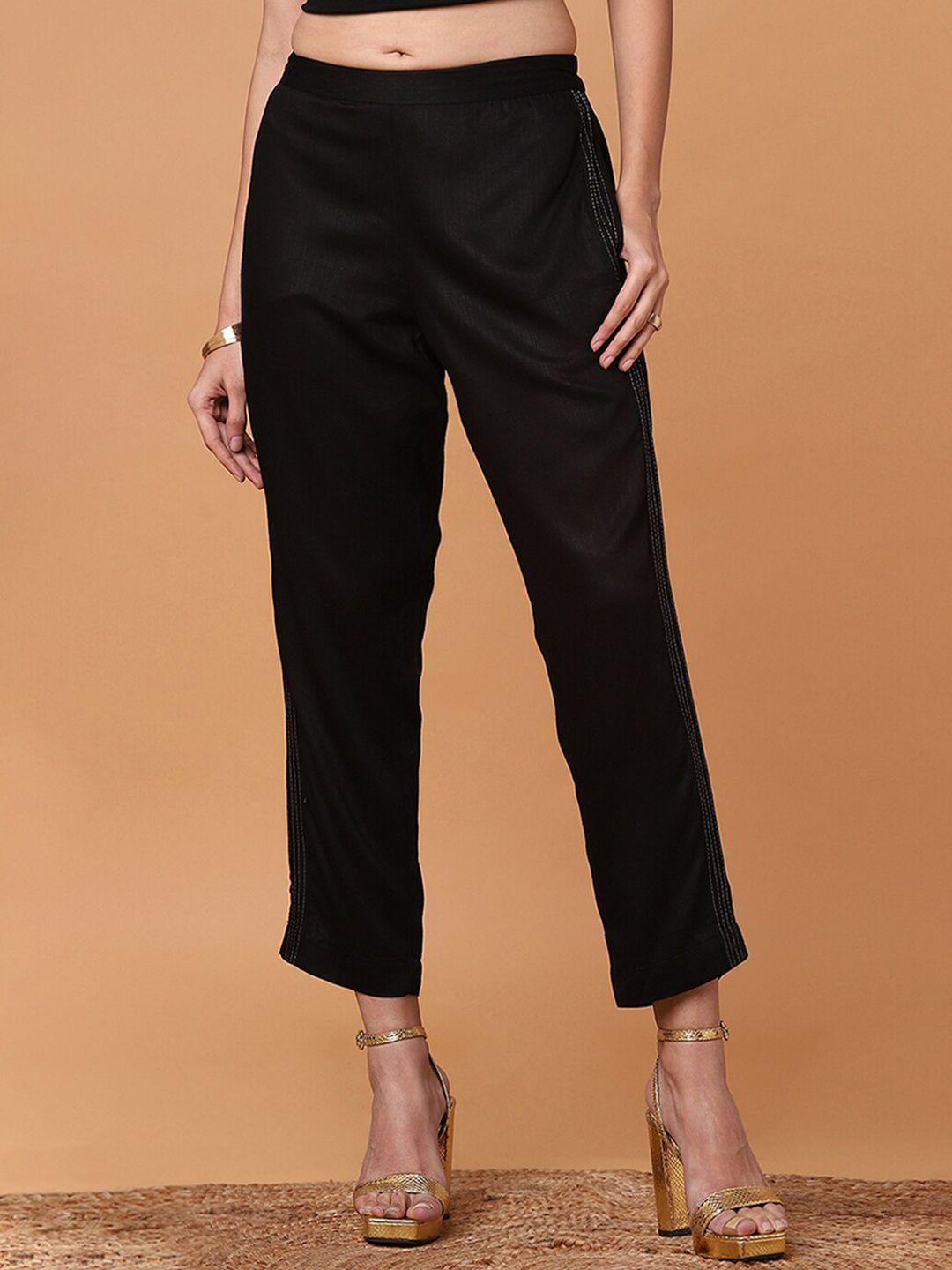 marigold lane women mid-rise straight fit cropped trousers