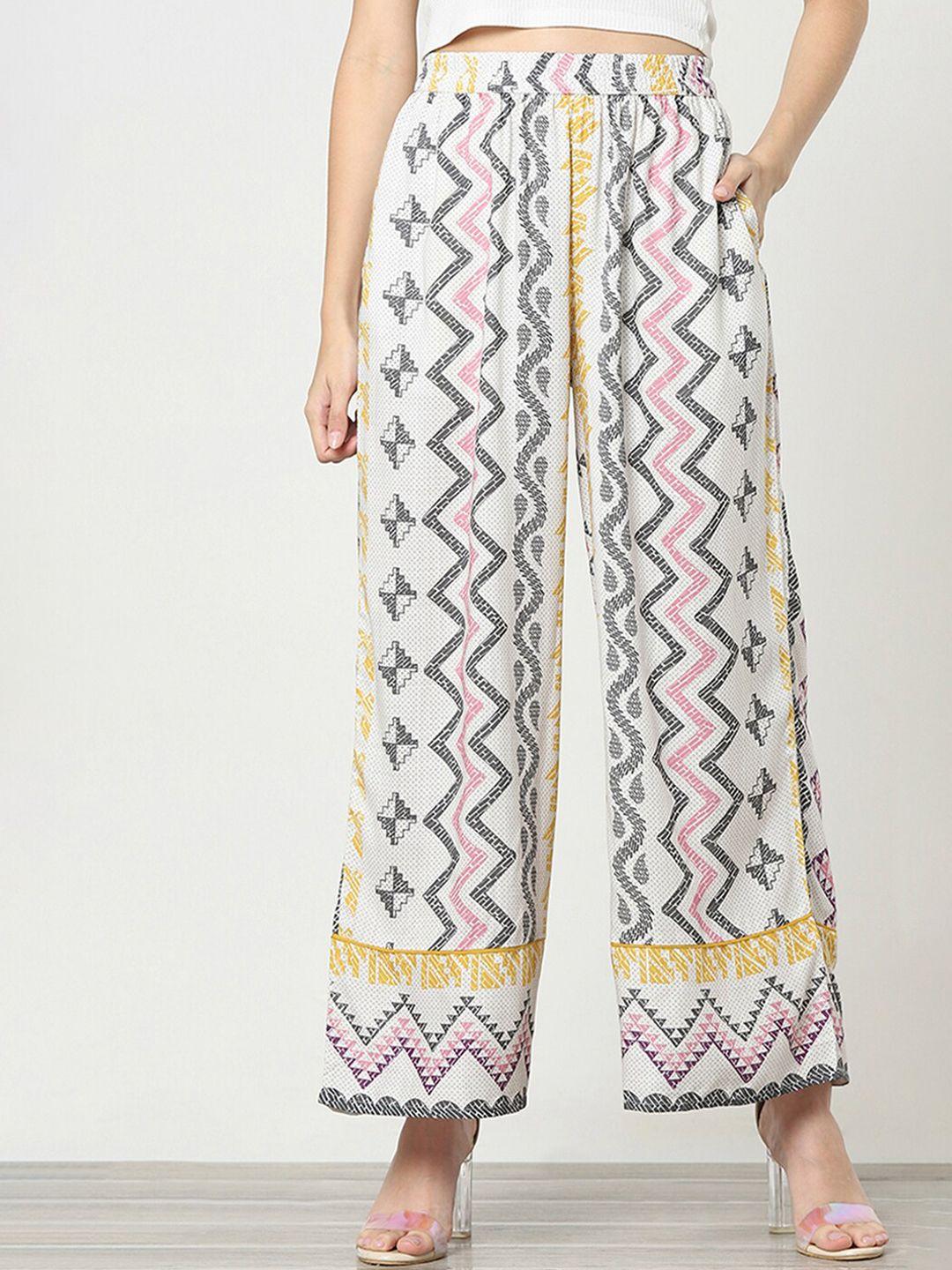 marigold lane women mid-rise geometric printed parallel trousers