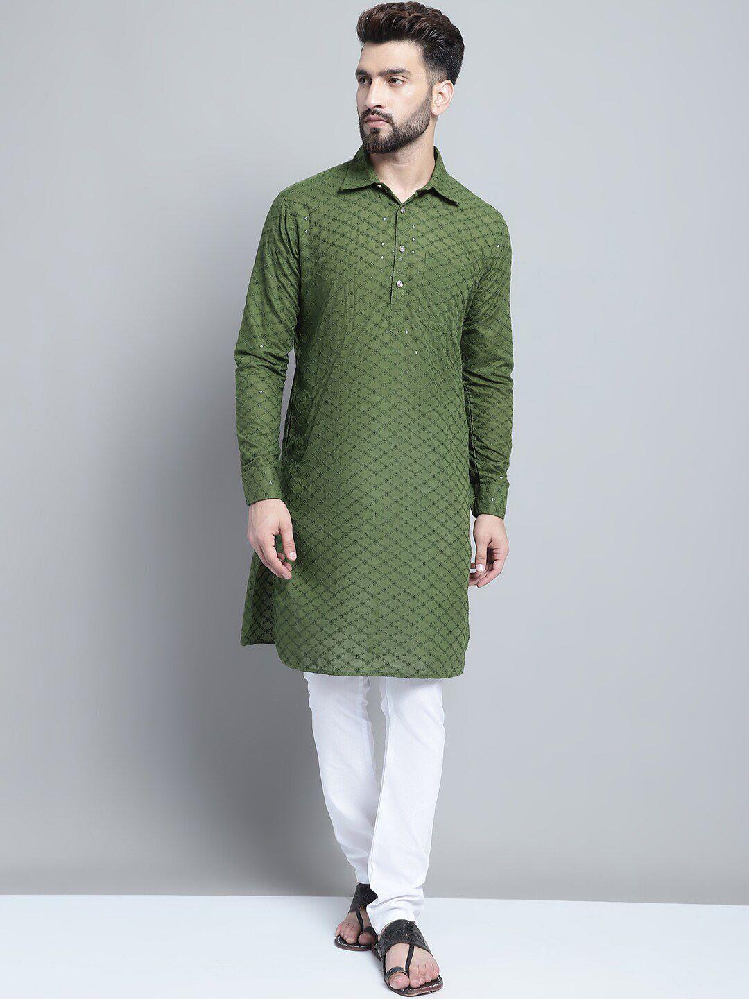 treemoda floral embroidered mandarin collar pure cotton straight kurta with pyjamas