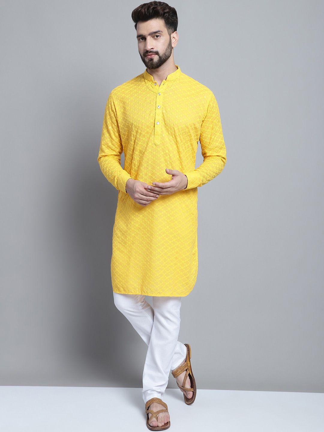 treemoda floral embroidered mandarin collar pure cotton straight kurta with pyjamas