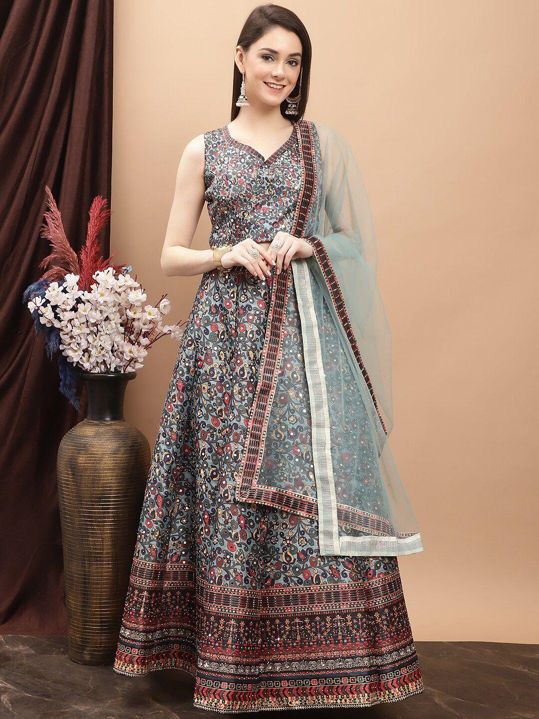 grancy printed mirror work ready to wear lehenga & blouse with dupatta