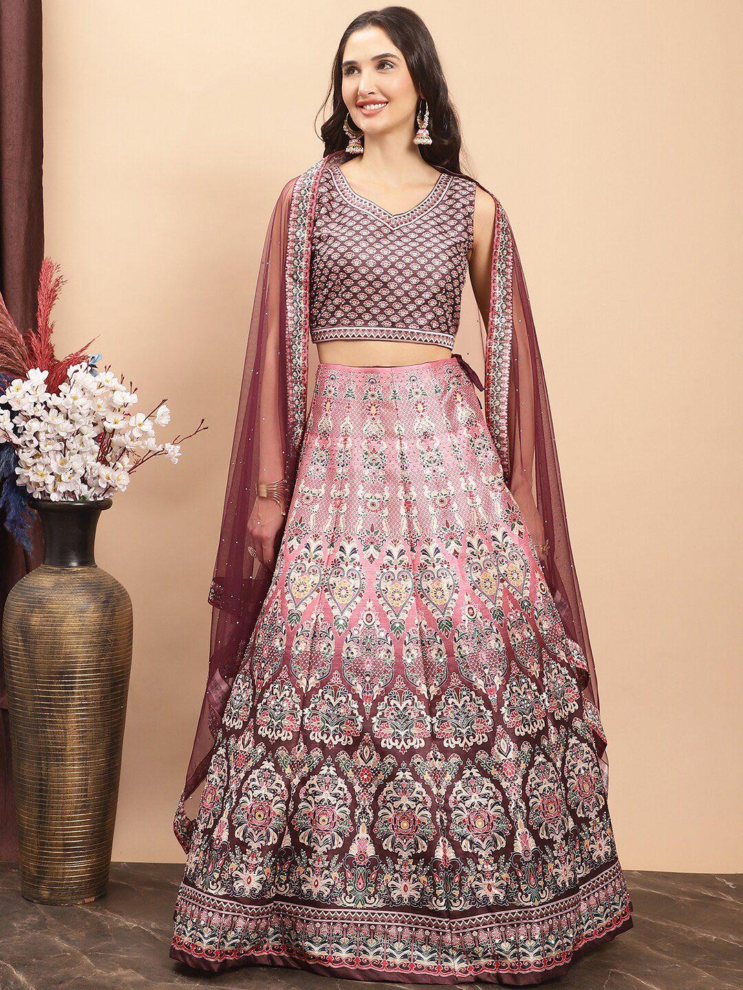 grancy printed mirror work ready to wear lehenga & blouse with dupatta