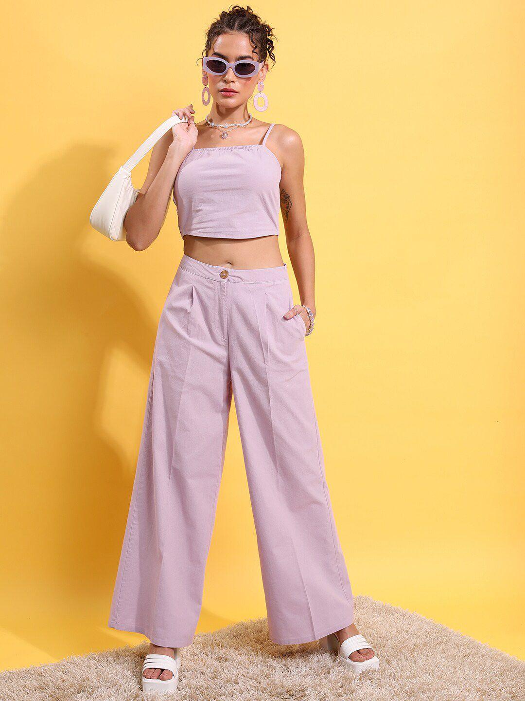 tokyo talkies lavender pure cotton cropped top and flared trouser