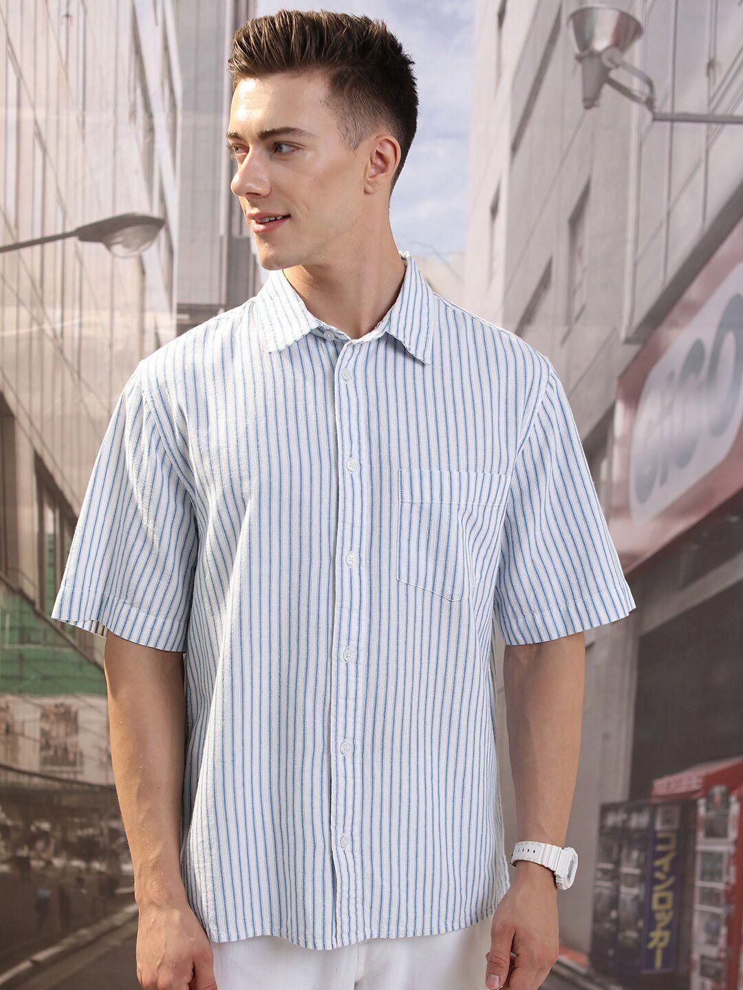 highlander unisex boxy opaque striped cotton linen casual shirt