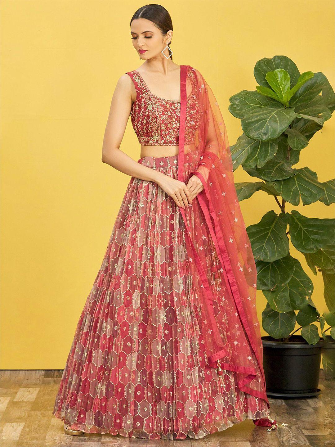 fabpixel embroidered sequinned semi-stitched lehenga & unstitched blouse with dupatta