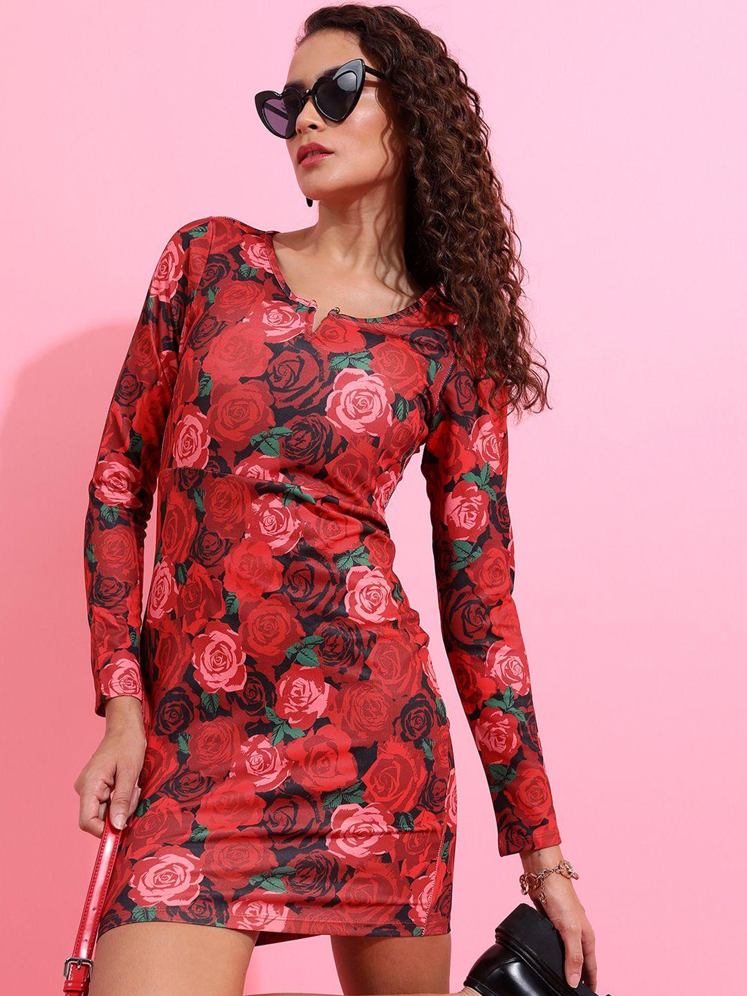 ketch red floral printed bodycon mini dress