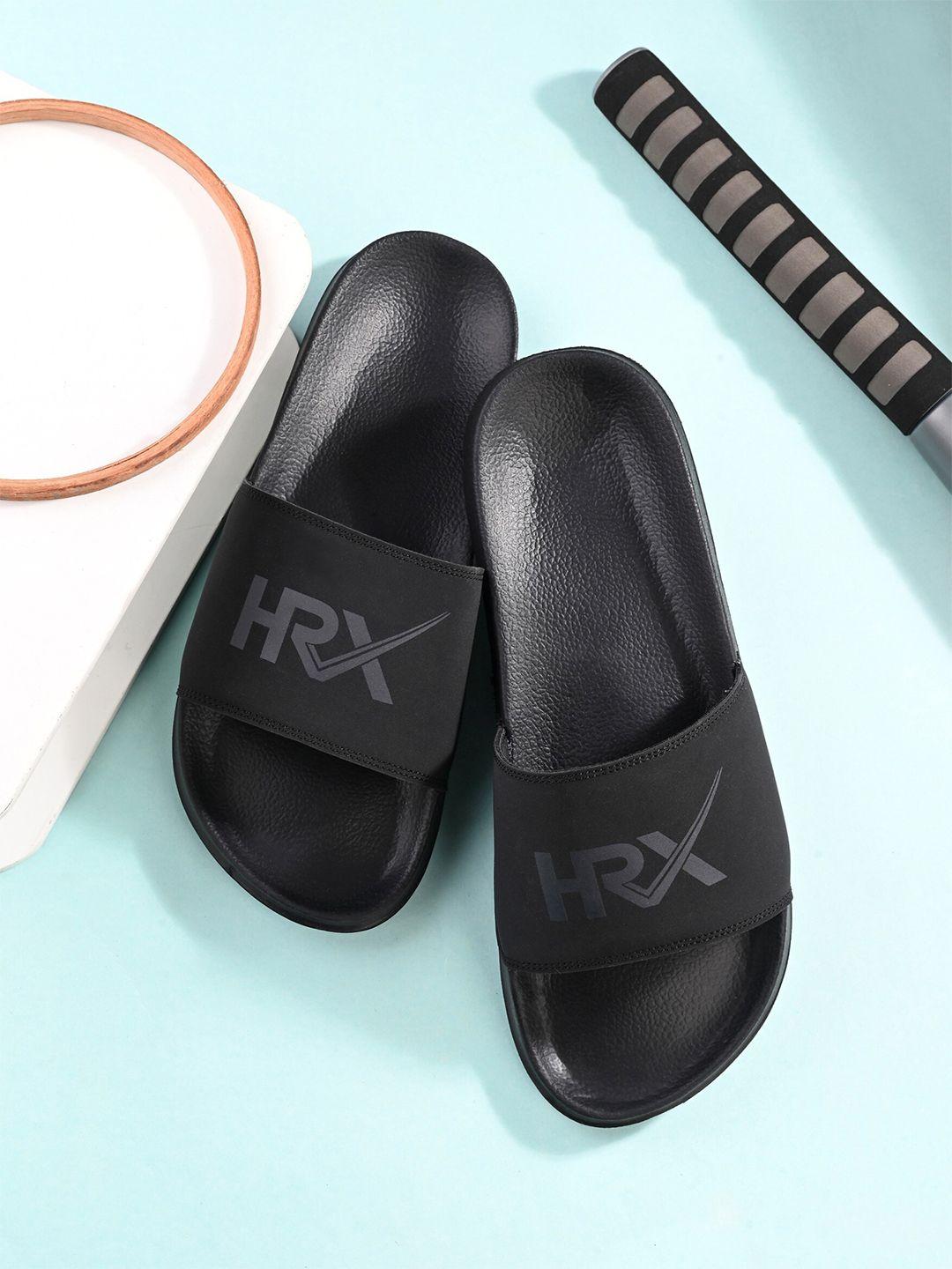 hrx by hrithik roshan men black printed  sliders