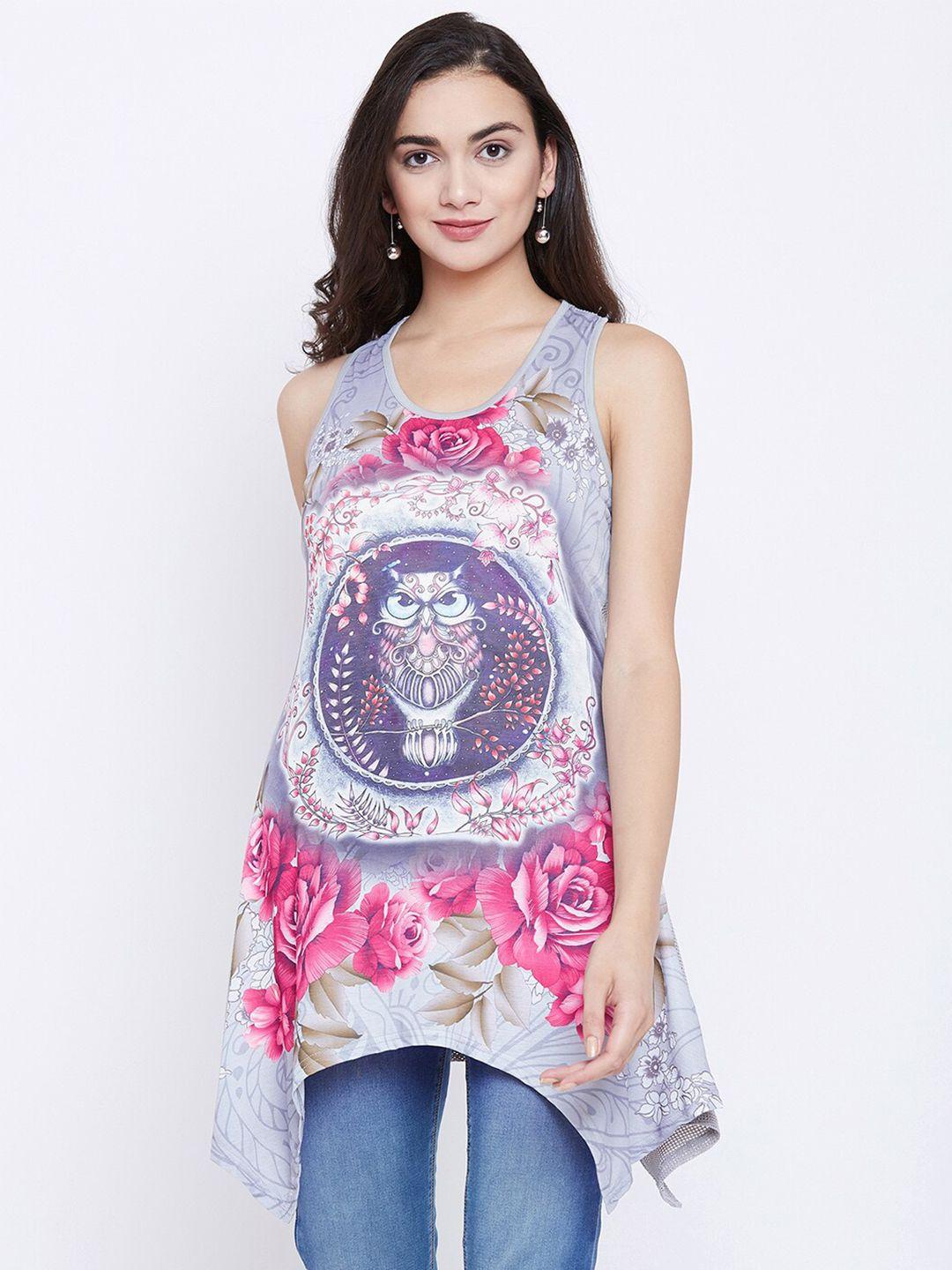 camey printed longline a-line net top