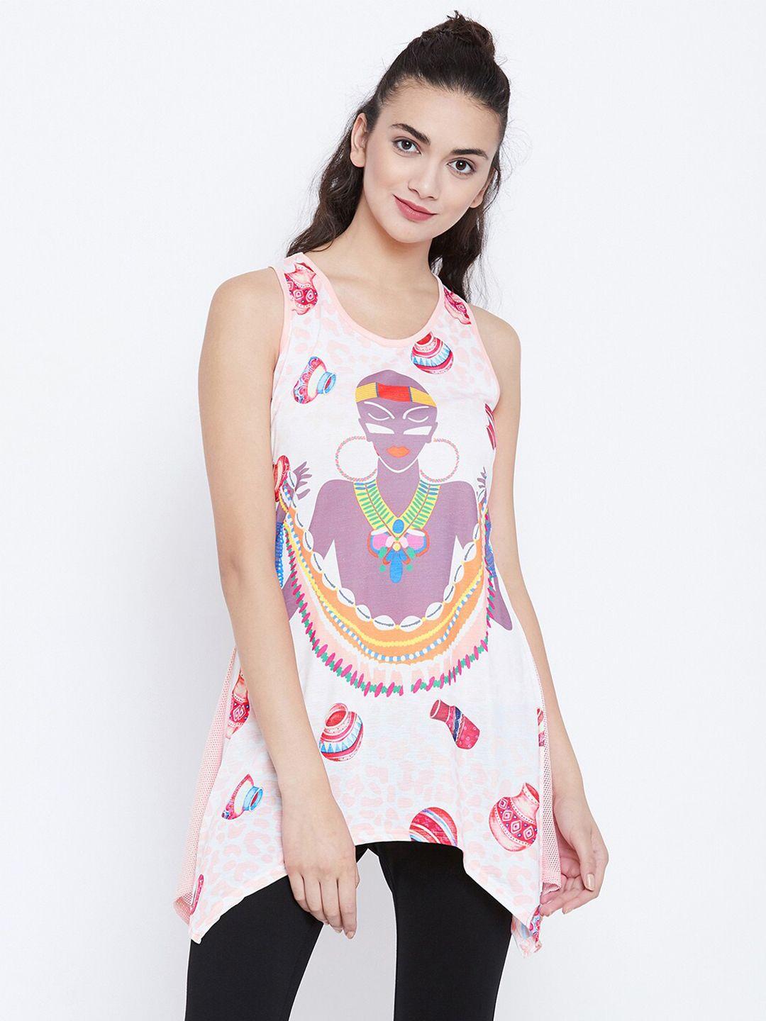 camey printed longline a-line net top