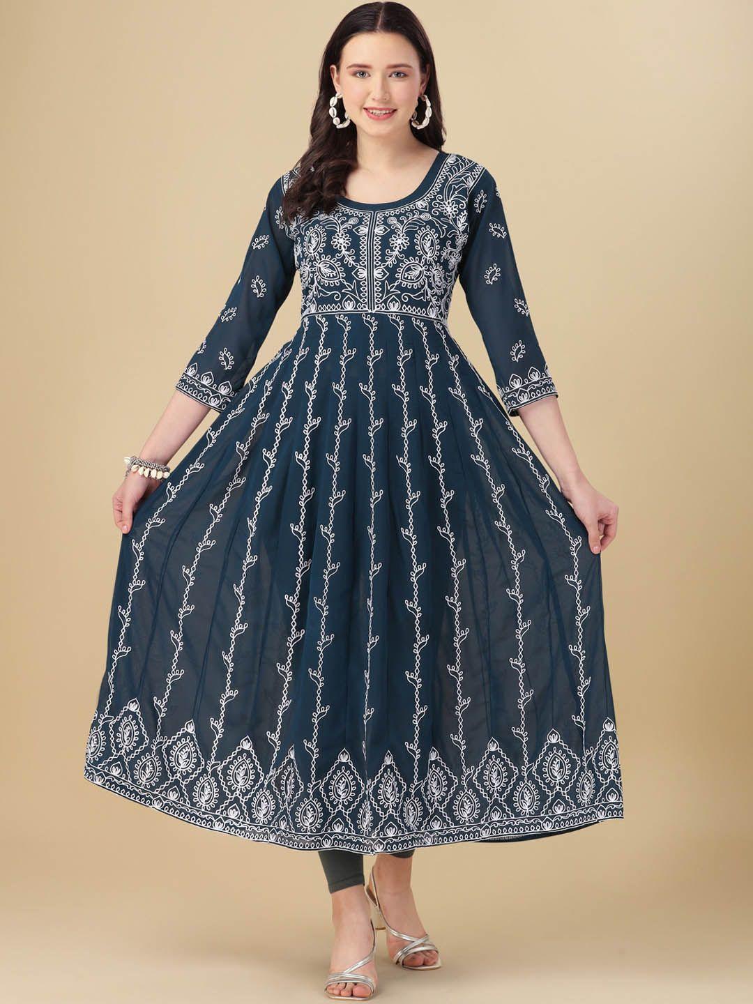 fabfairy ethnic motifs embroidered georgette anarkali kurta