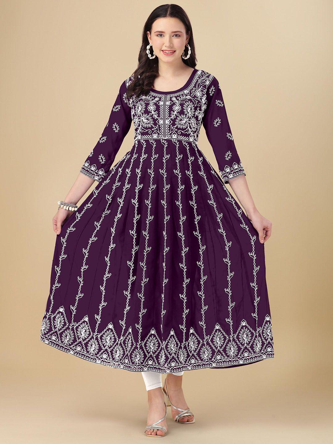 fabfairy ethnic motifs embroidered georgette anarkali kurta