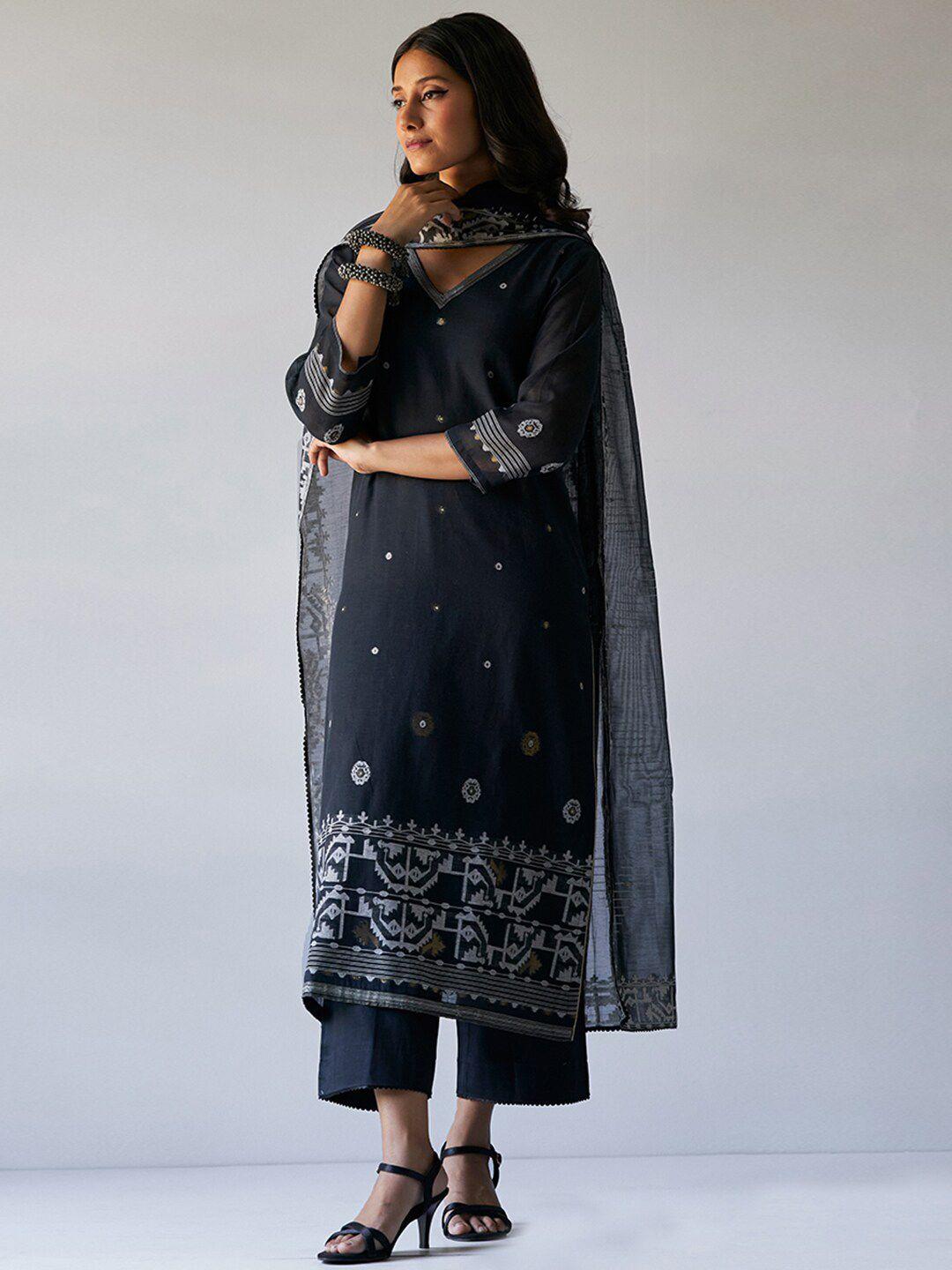 ganga ethnic motifs regular chanderi cotton kurta & palazzos with dupatta