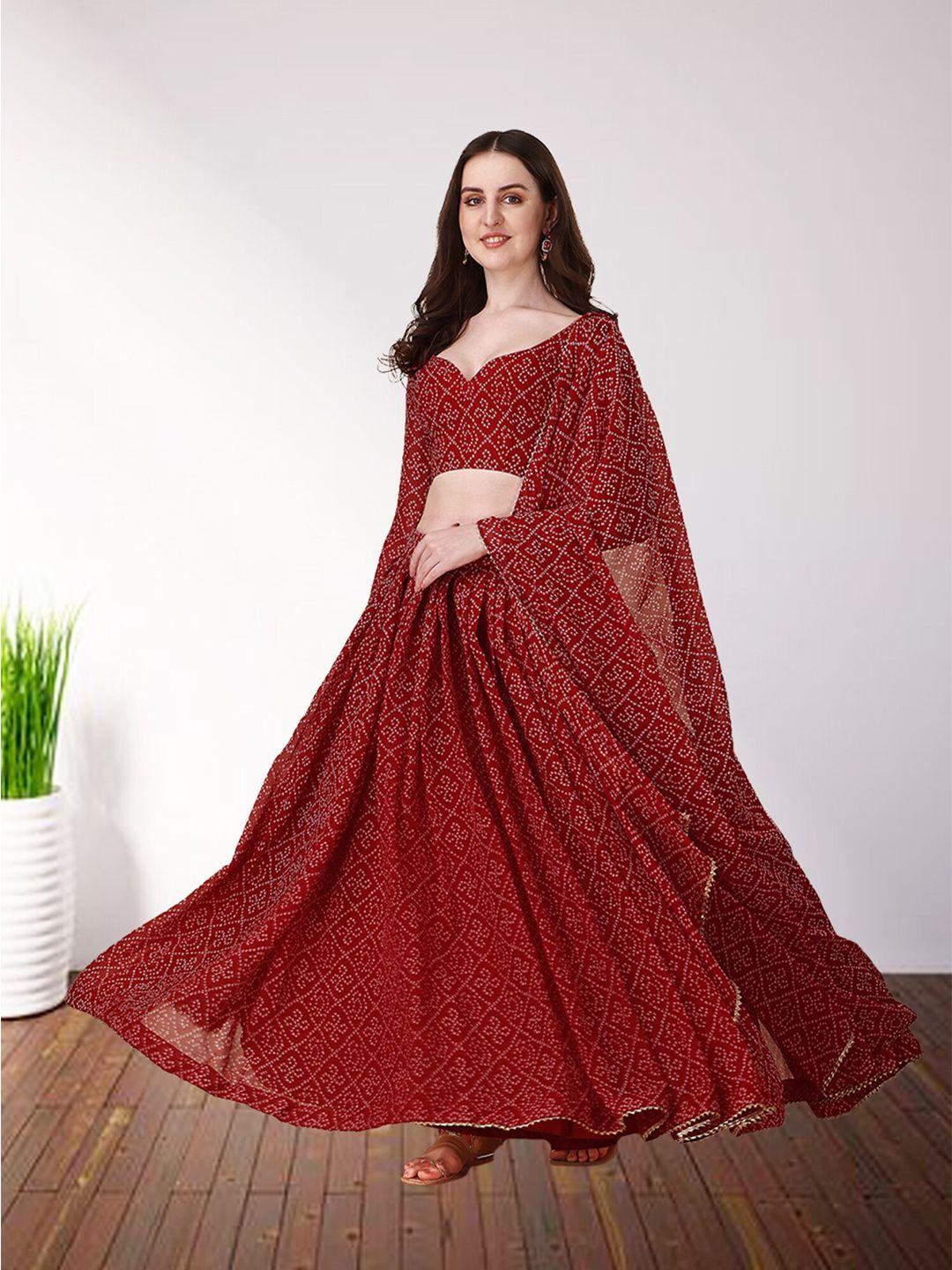 n enterprise printed semi-stitched lehenga & unstitched blouse with dupatta