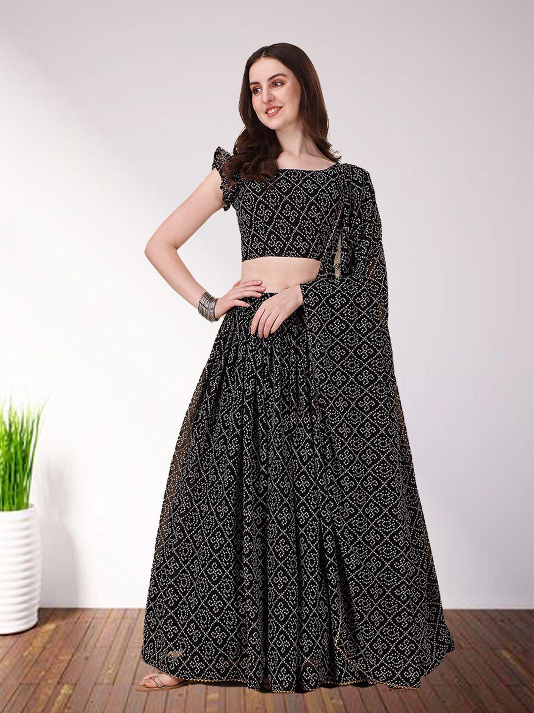 n enterprise printed semi-stitched lehenga & unstitched blouse with dupatta