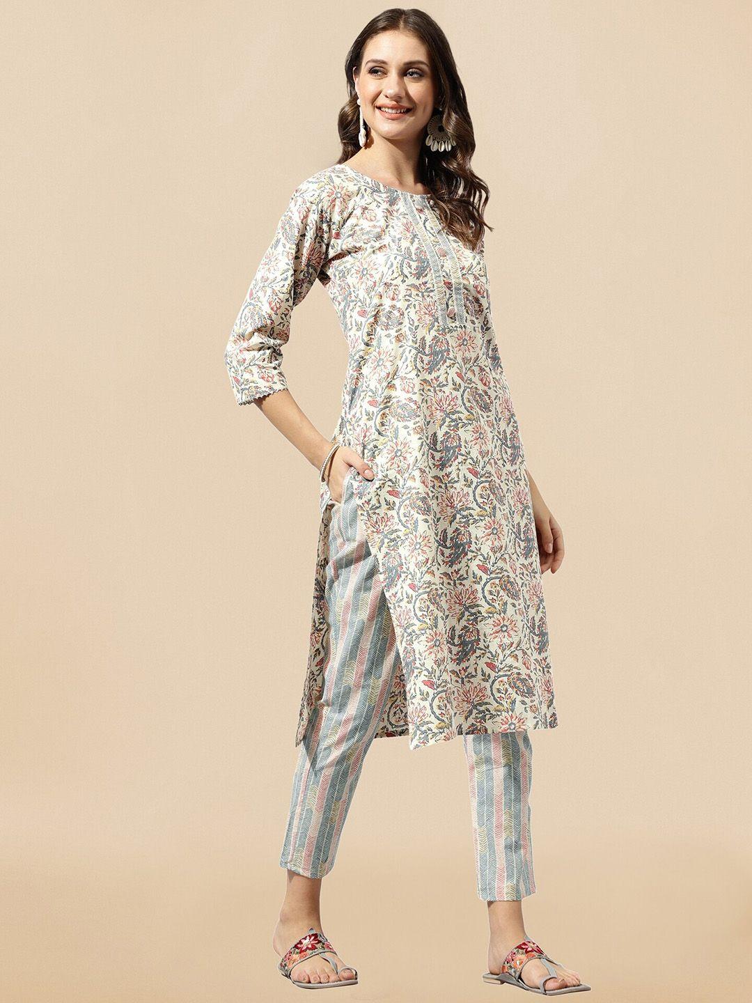 mirchi fashion floral printed pure cotton kurta with trousers