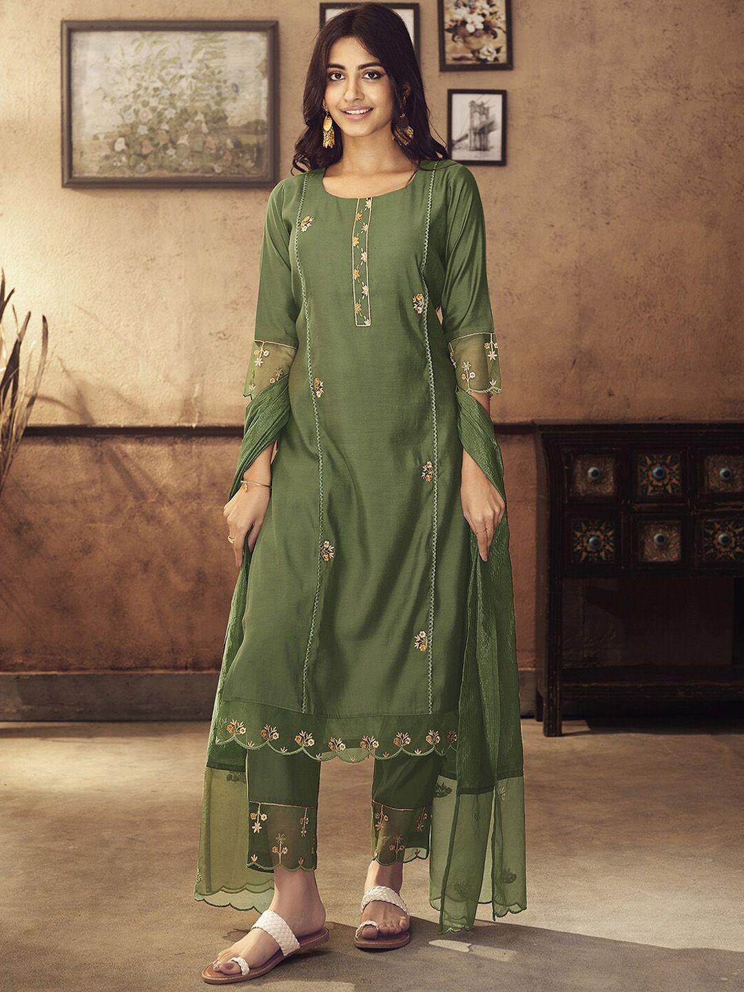 indo era floral embroidered panelled kurta with trousers & dupatta