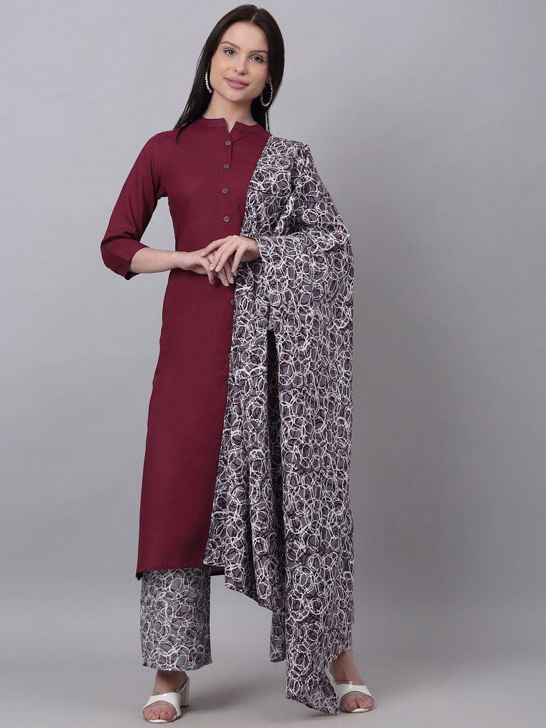 doriya printed mandarin collar regular kurta with palazzos & dupatta