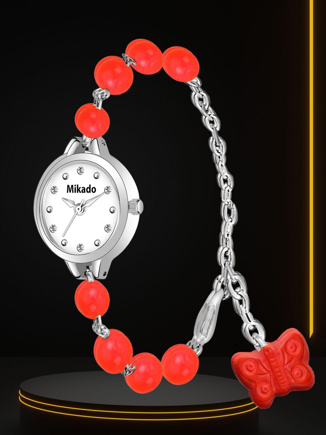 mikado women bracelet style straps analogue watch red bead watch