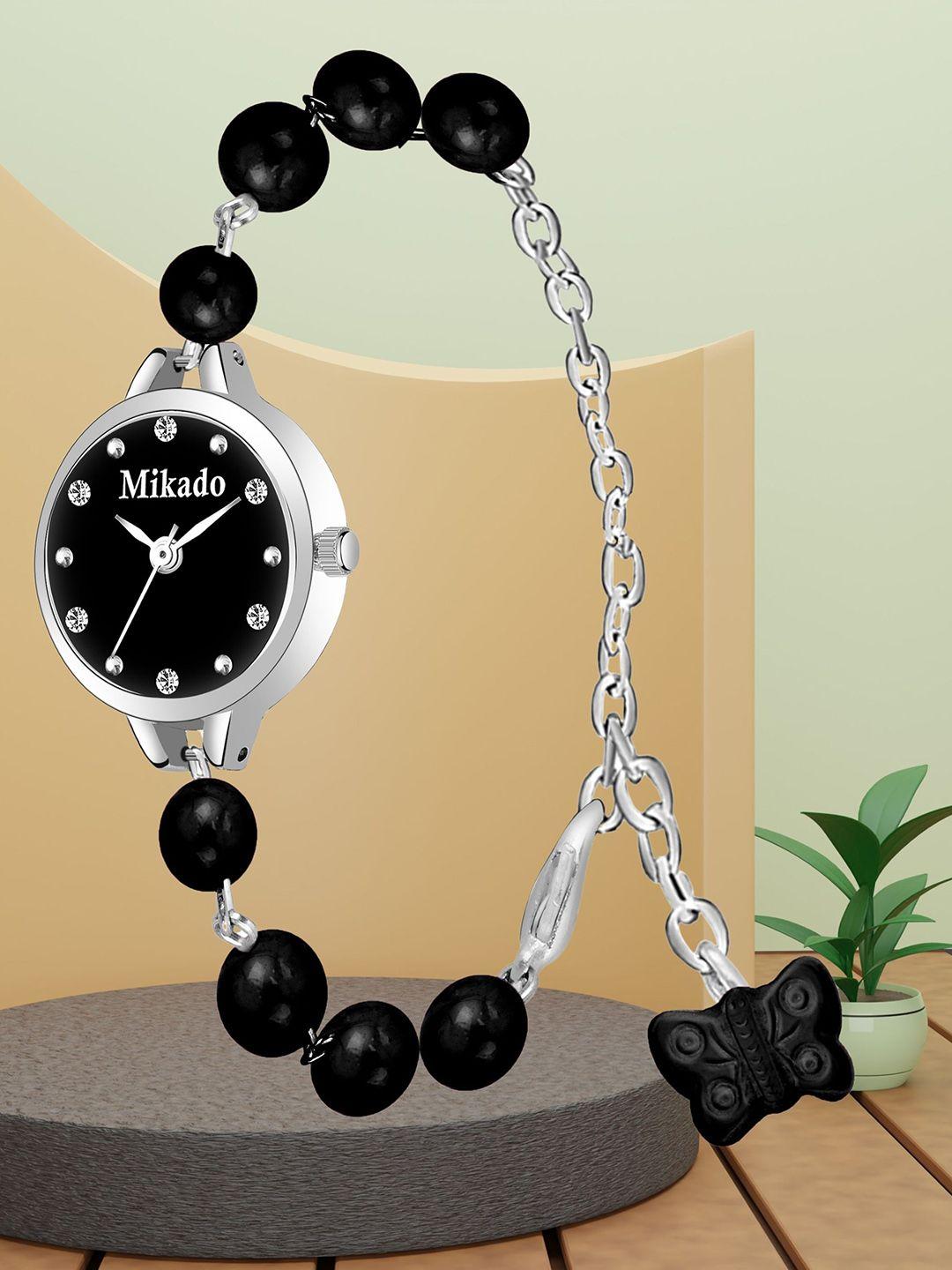 mikado women water resistant round dial bracelet style straps analog watch- black wom