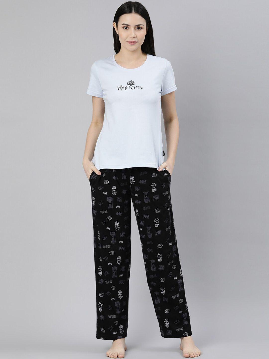 pepe jeans typography printed pure cotton night suit