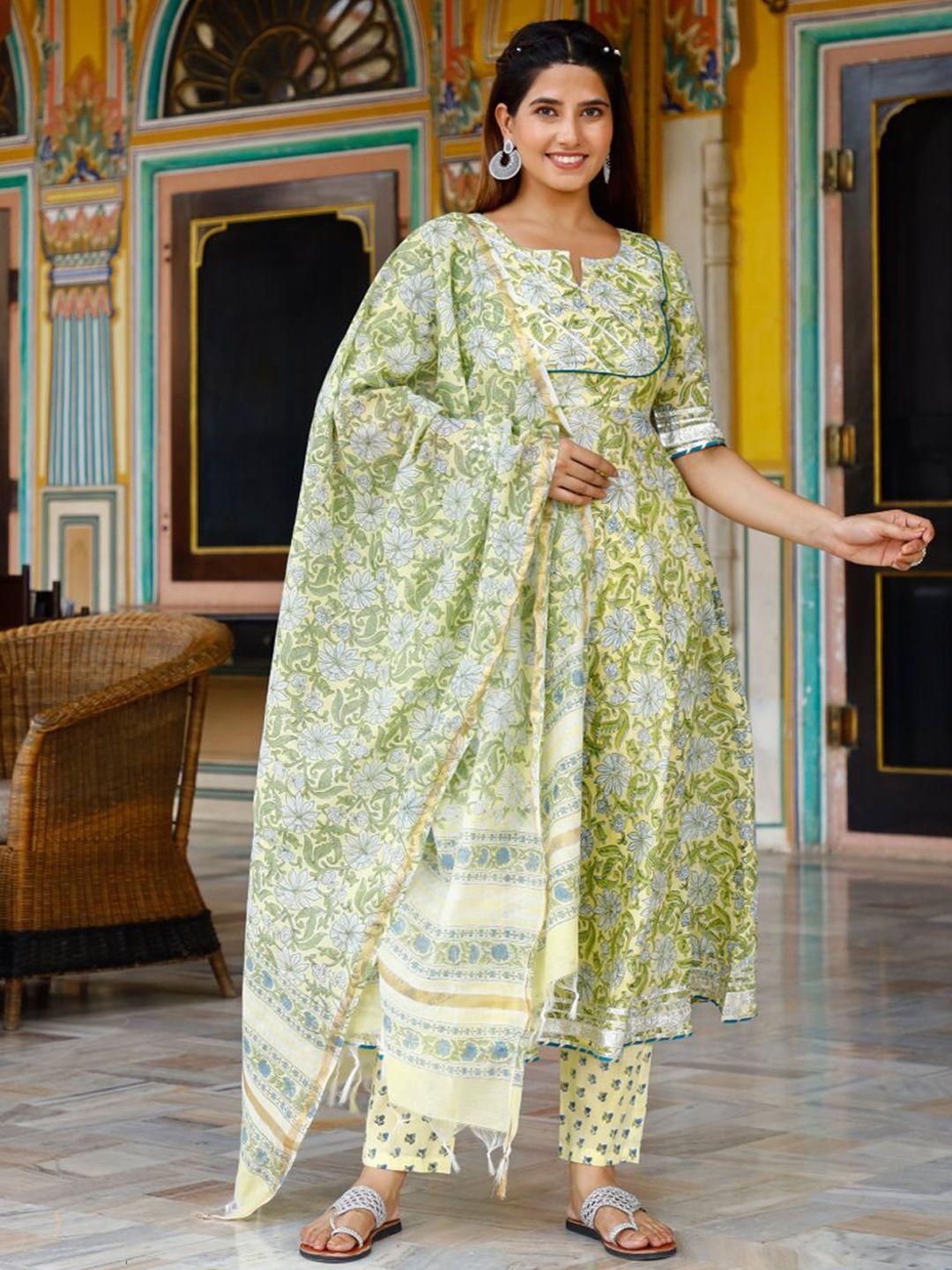 pheeta floral printed pure cotton kurta with trousers & dupatta