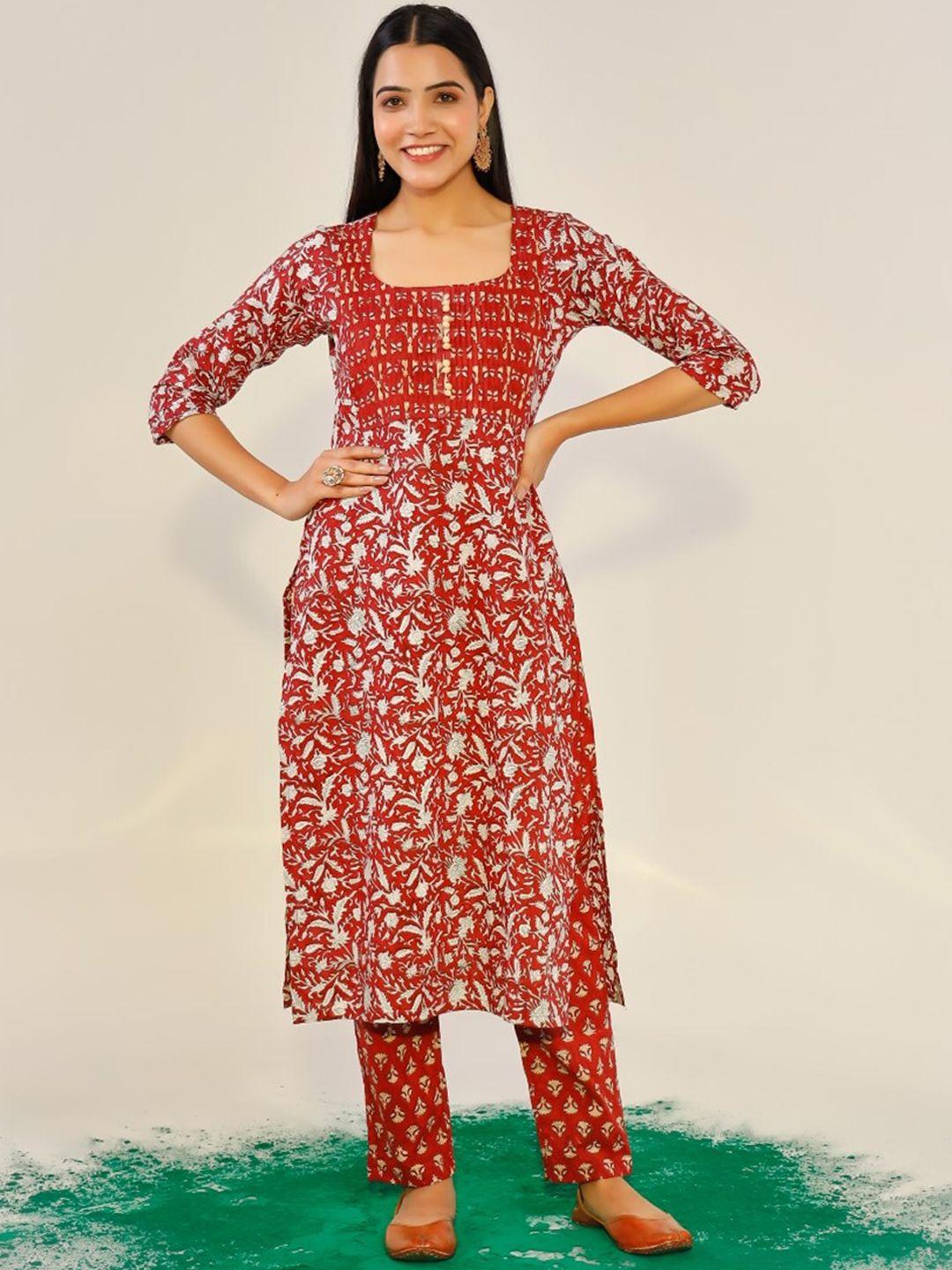 pheeta floral printed pure cotton straight kurta with trousers