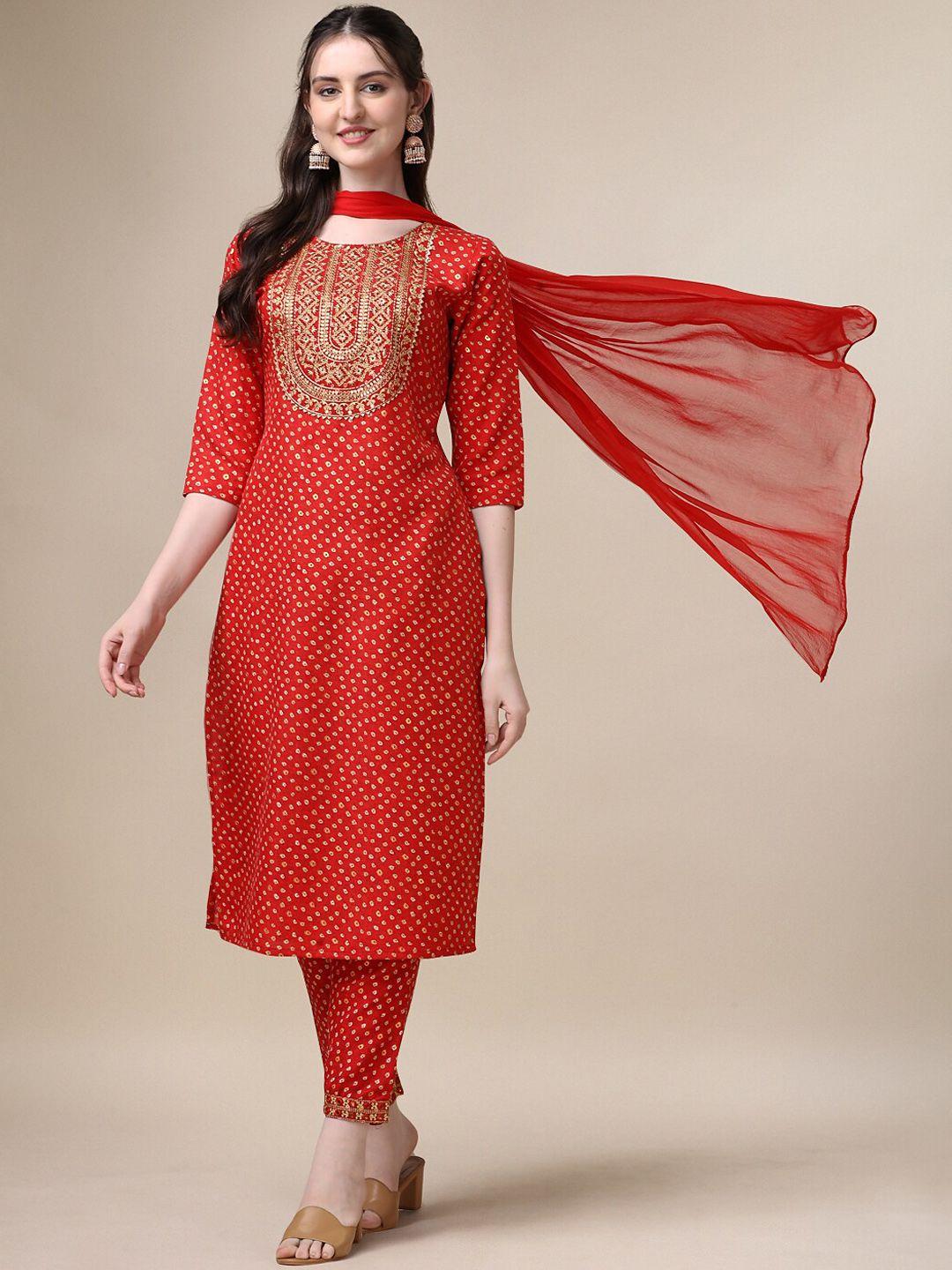 berrylicious women red ethnic motifs printed regular kurta with trousers & with dupatta