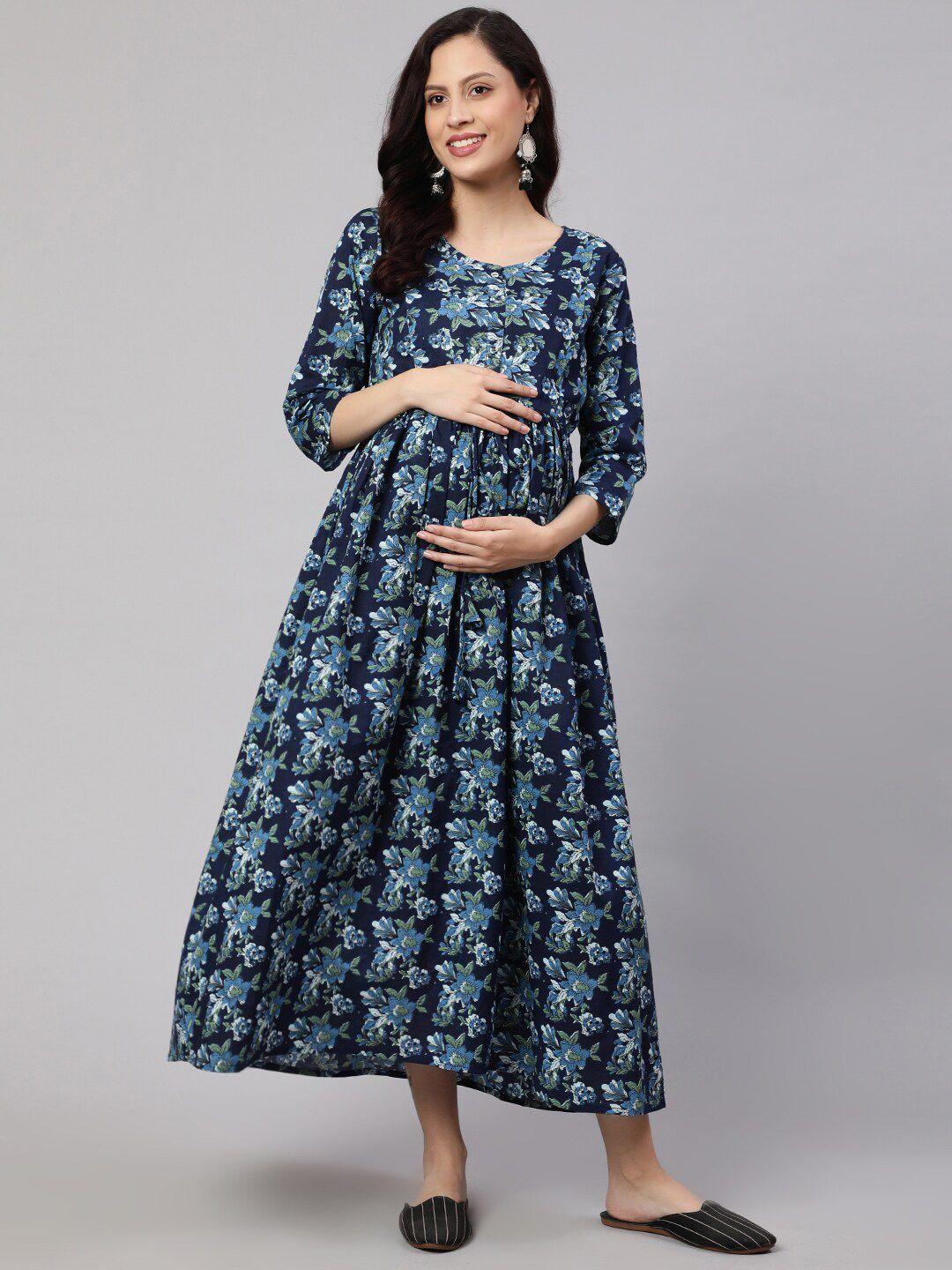 nayo floral print maternity & feeding empire midi dress