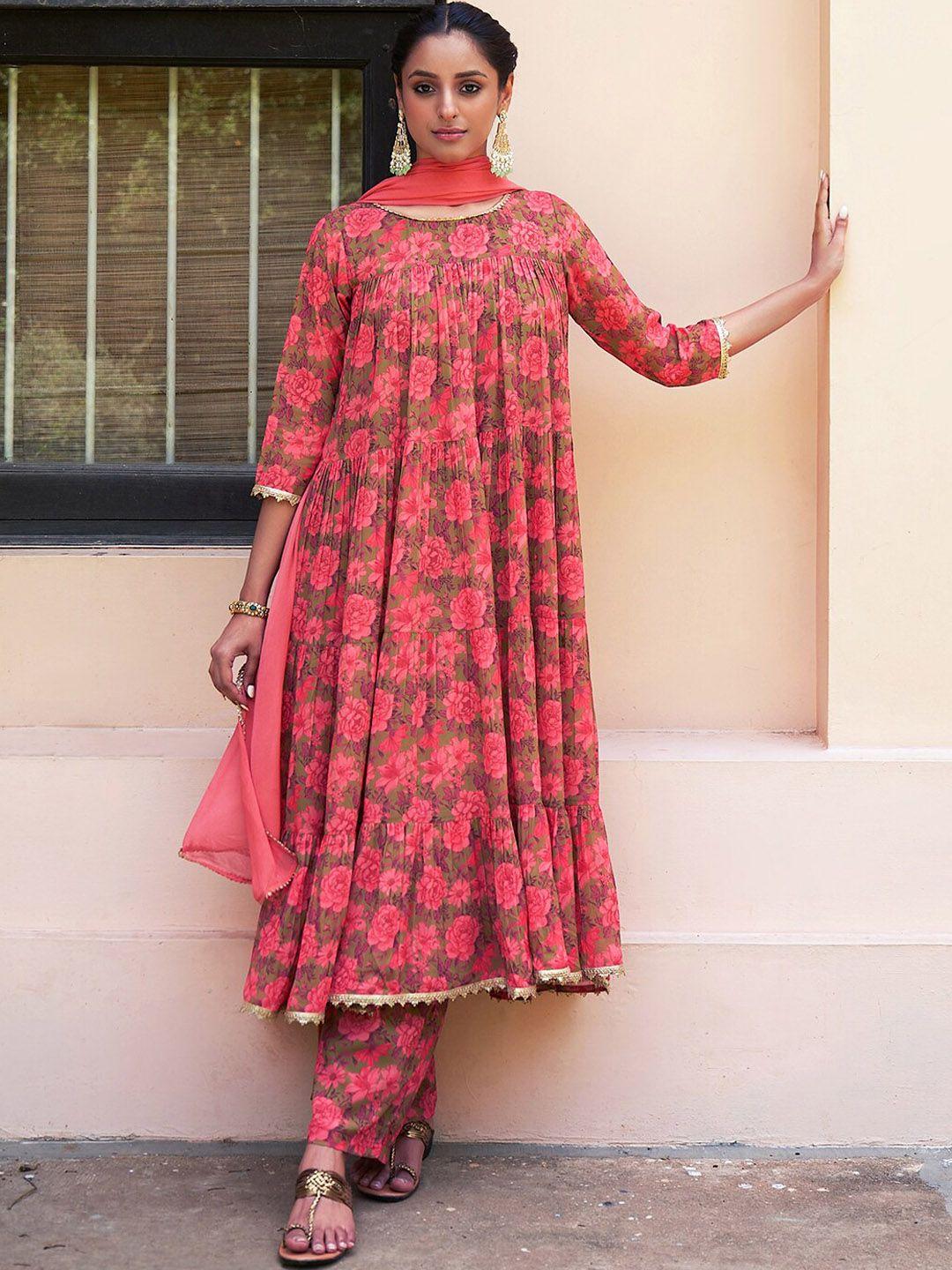 janasya floral printed gotta patti a-line kurta with palazzos & dupatta