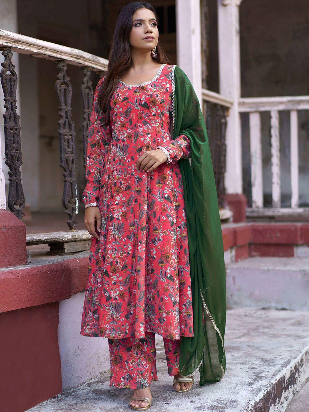 janasya floral printed gotta patti a-line kurta with palazzos & dupatta