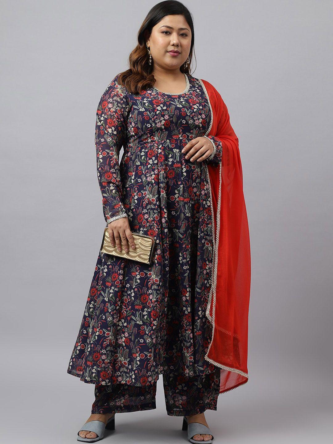 xl love by janasya floral printed gotta patti georgette kurta with palazzos & with dupatta