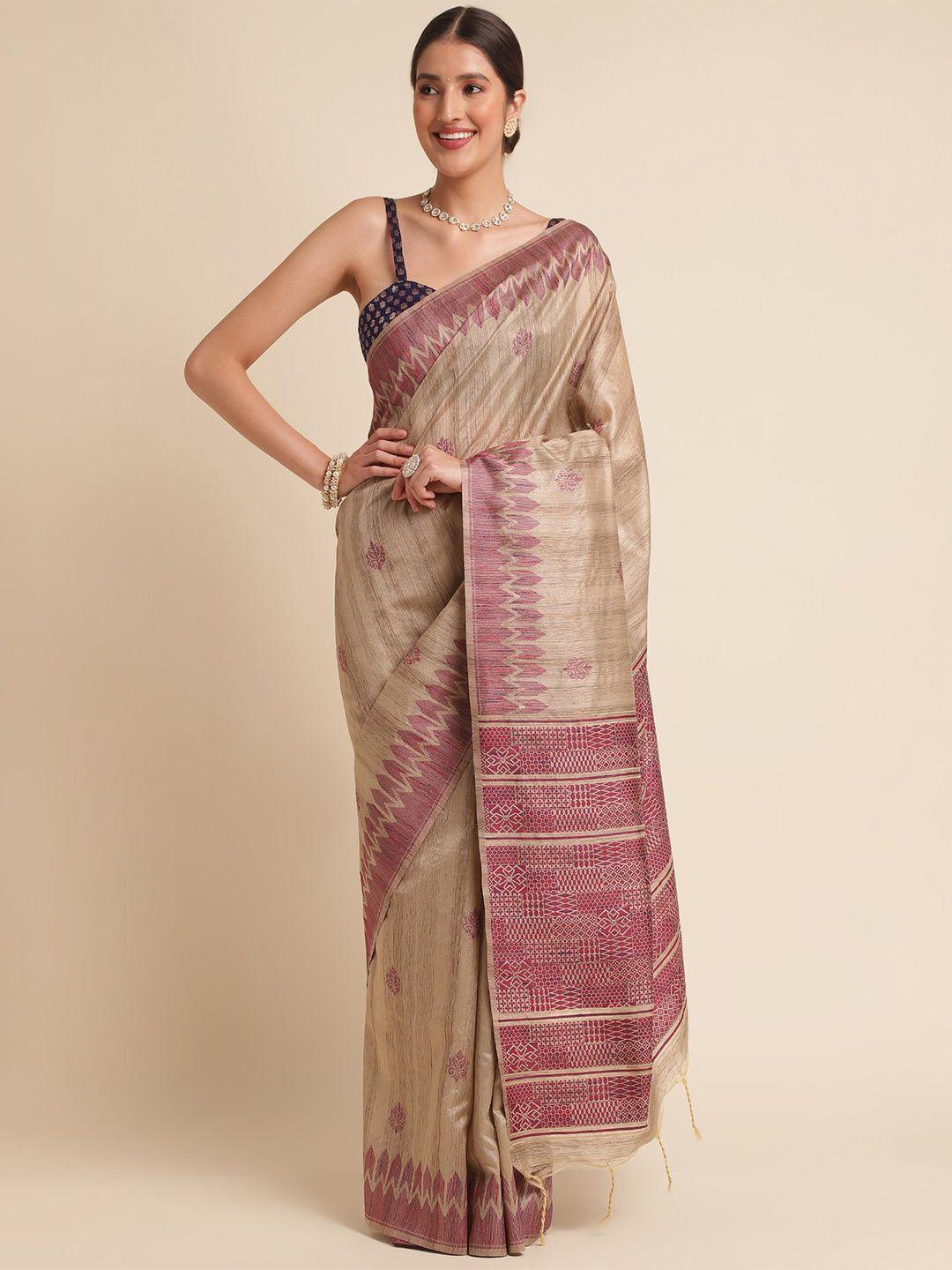 vishnu weaves ethnic motifs printed jute silk tussar saree