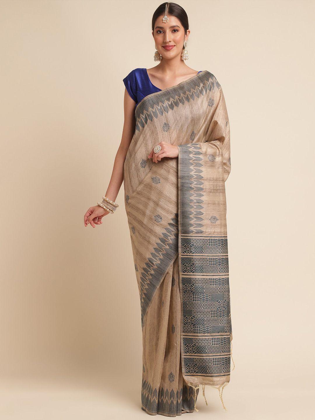 vishnu weaves ethnic motifs printed jute silk tussar saree