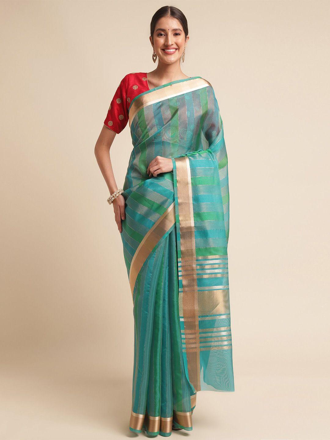 vishnu weaves striped woven design zari organza saree