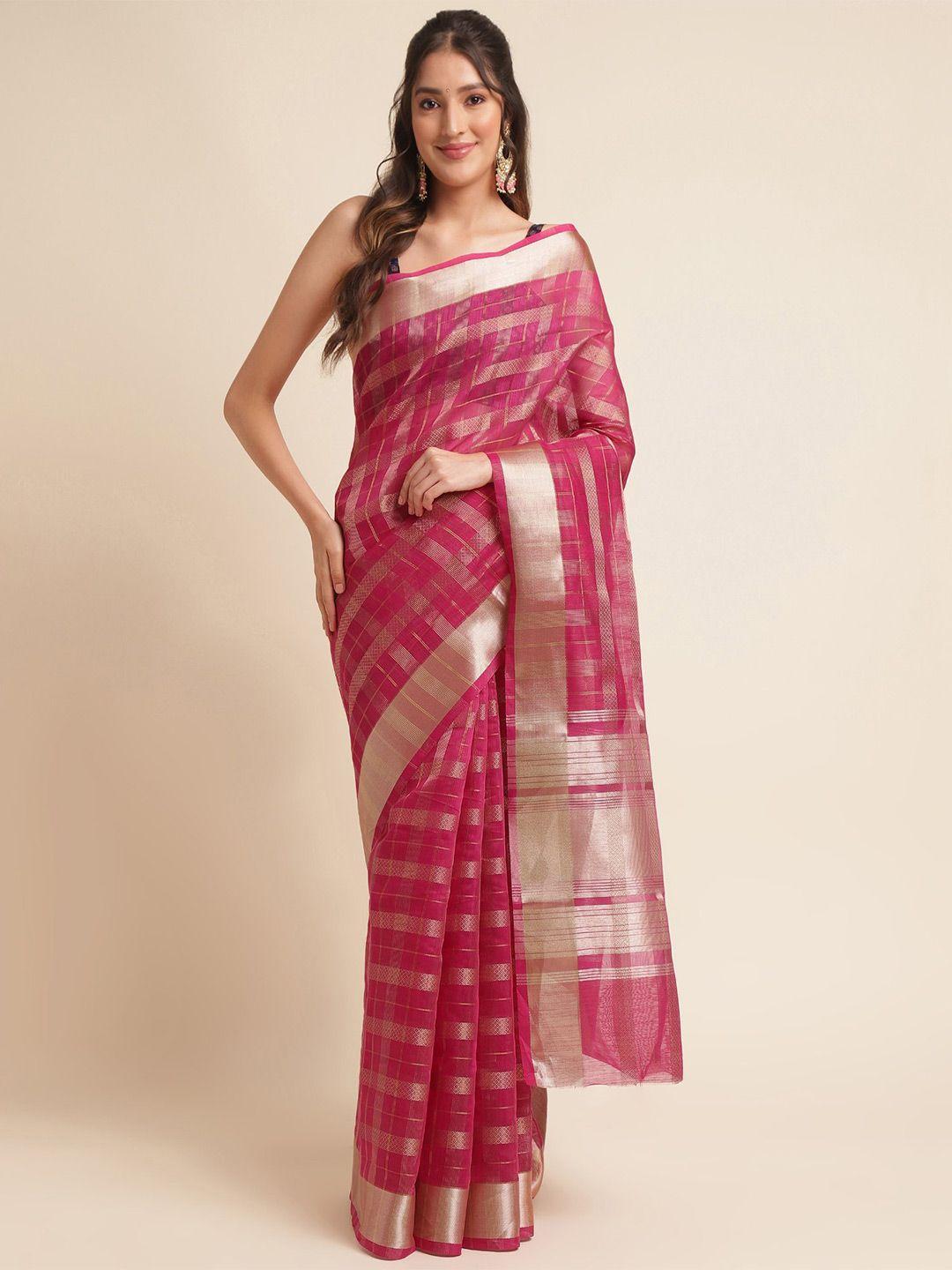 vishnu weaves checked woven design zari organza saree