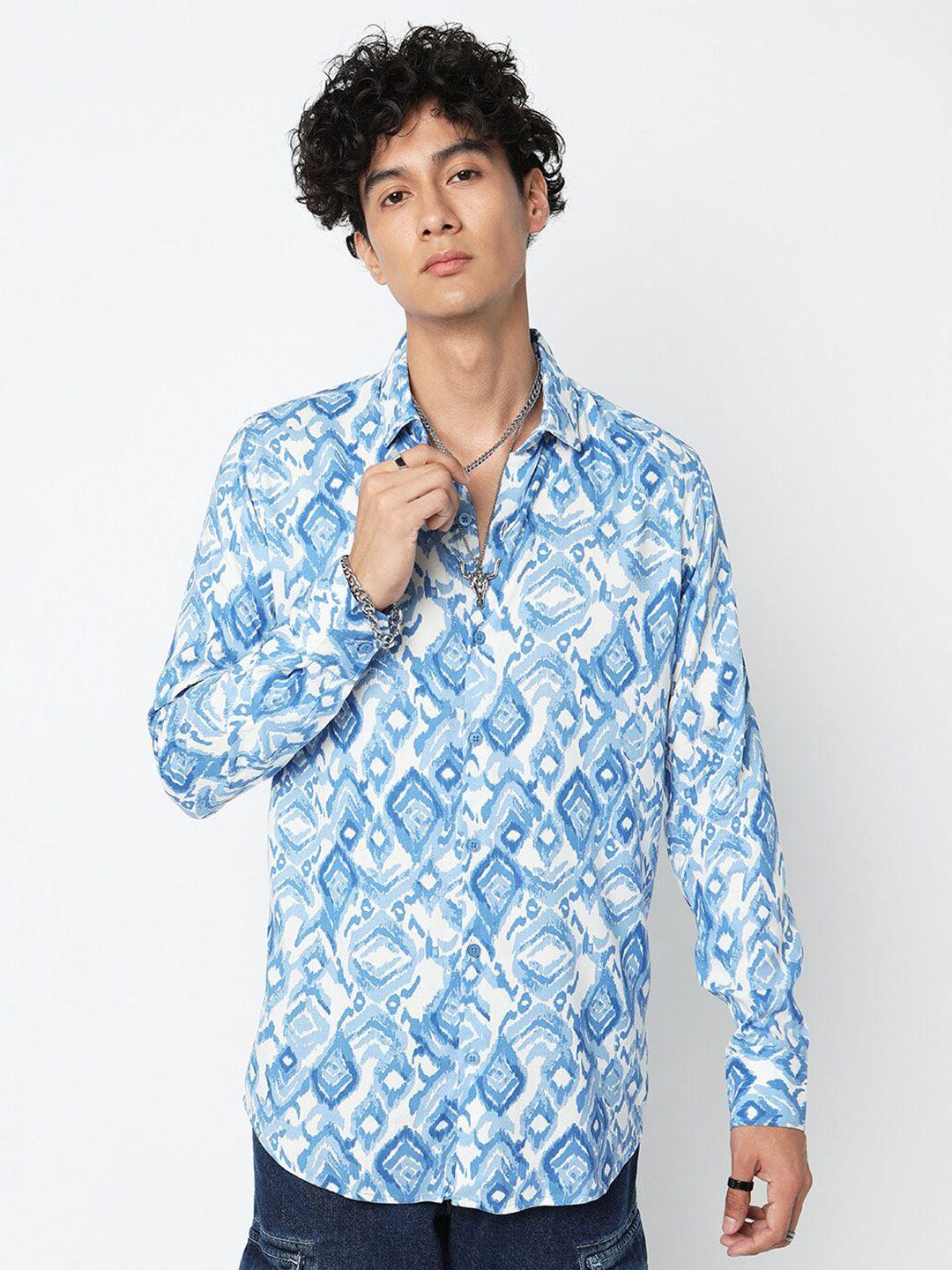 7shores men blue classic floral opaque printed casual shirt