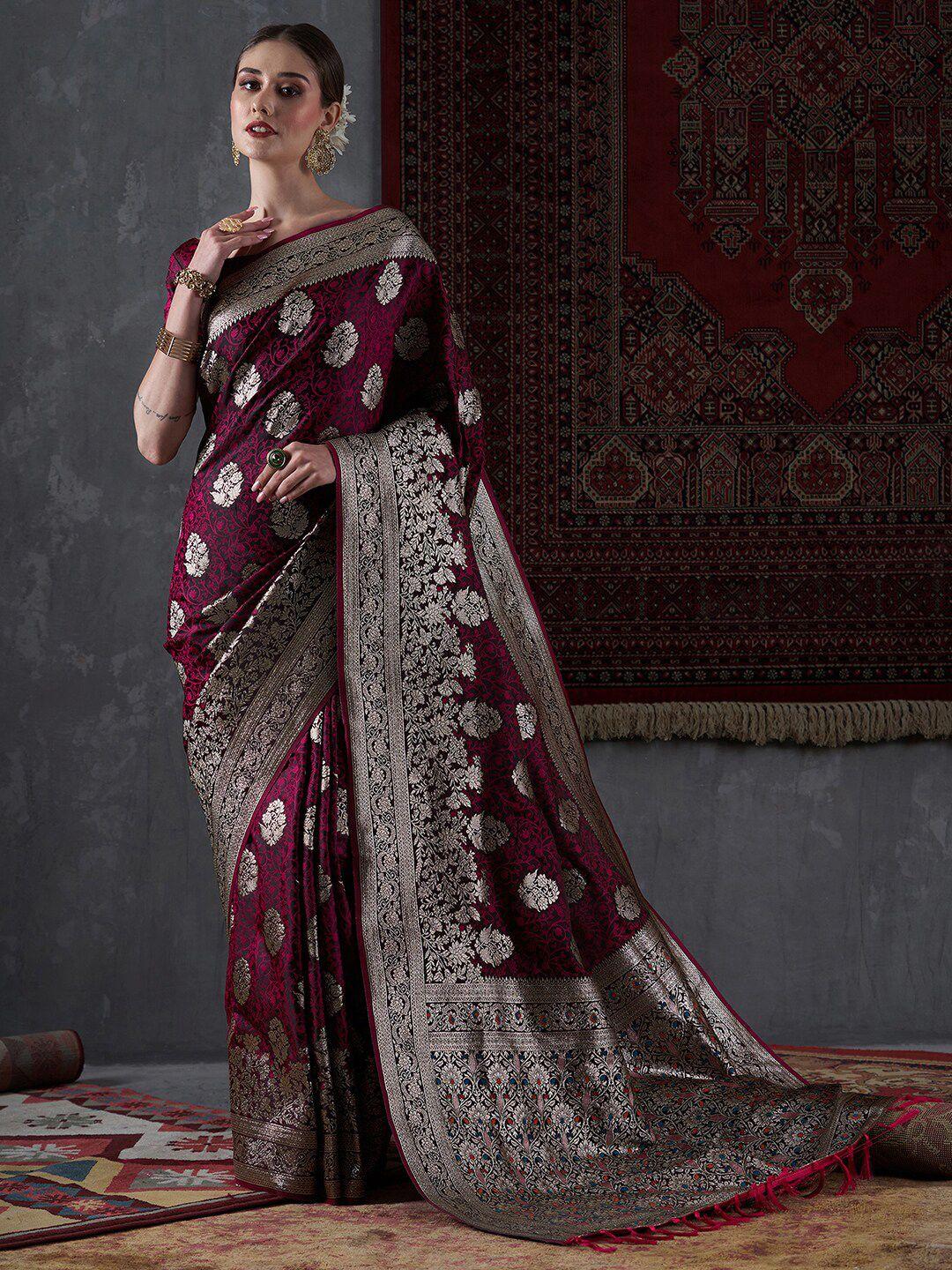 mitera ethnic motifs woven design satin banarasi saree