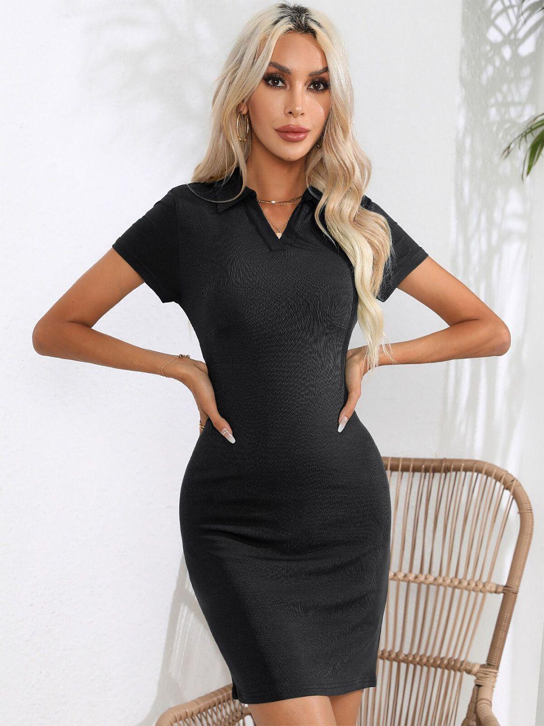 bostreet black shirt collar bodycon dress